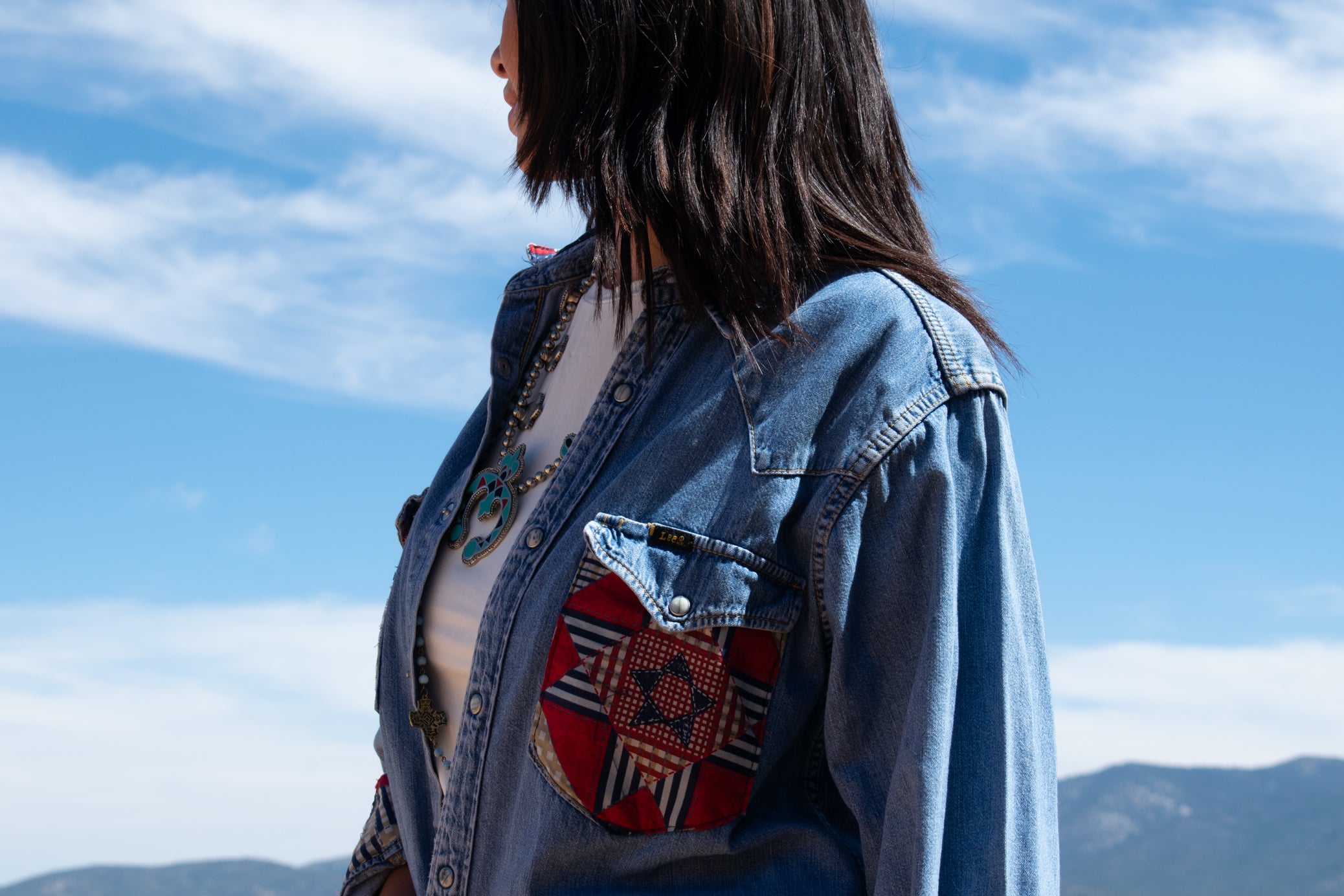 Vintage Lee Hand Styled Custom  Design Denim Button-up Shirt Size Small