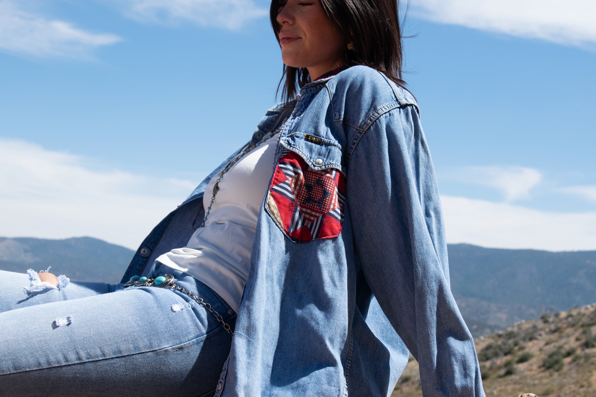 Vintage Lee Hand Styled Custom  Design Denim Button-up Shirt Size Small