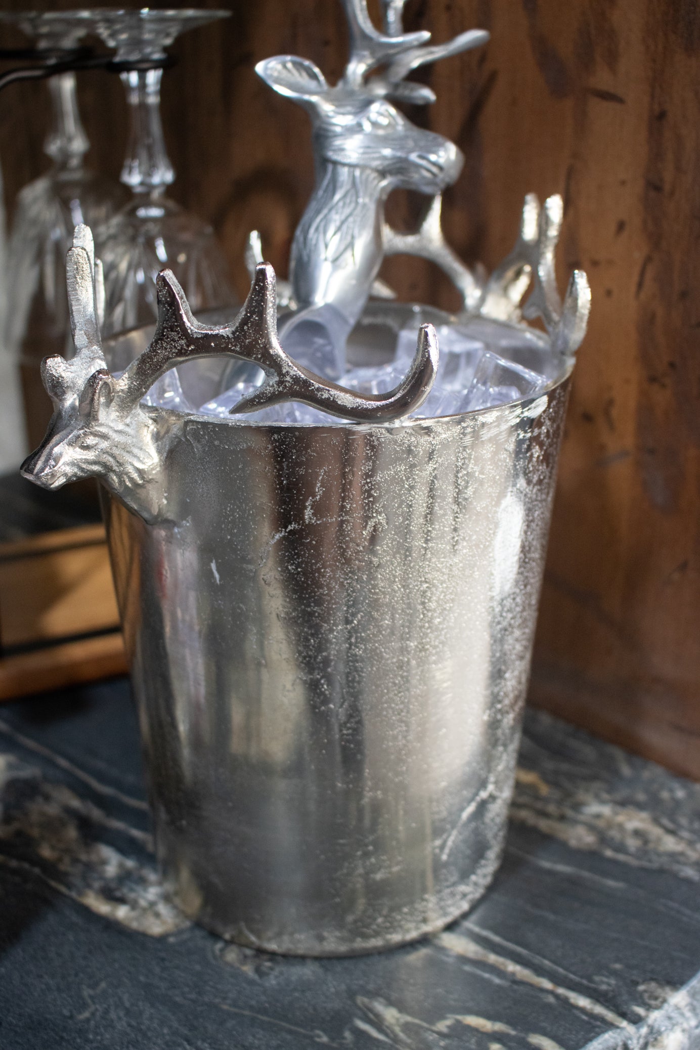 Chrome Deer Champagne Wine Bucket with Handles