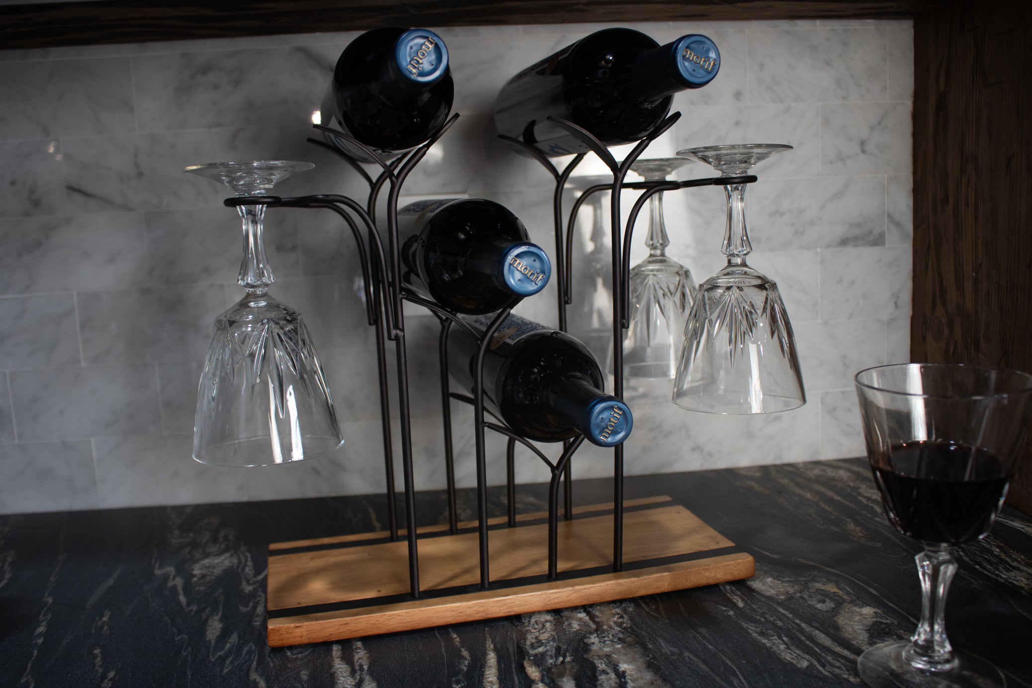Wine Rack Tabletop Wood Wine Holder Countertop Wine Rack Hold for Wine Bottles and Glasses