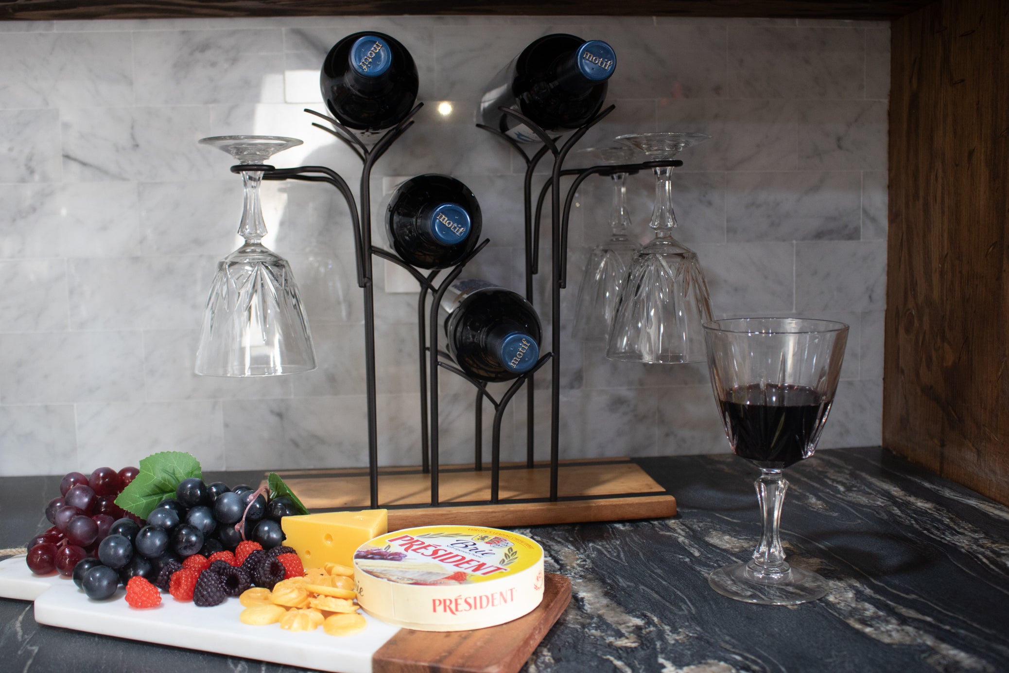 Wine Rack Tabletop Wood Wine Holder Countertop Wine Rack Hold for Wine Bottles and Glasses