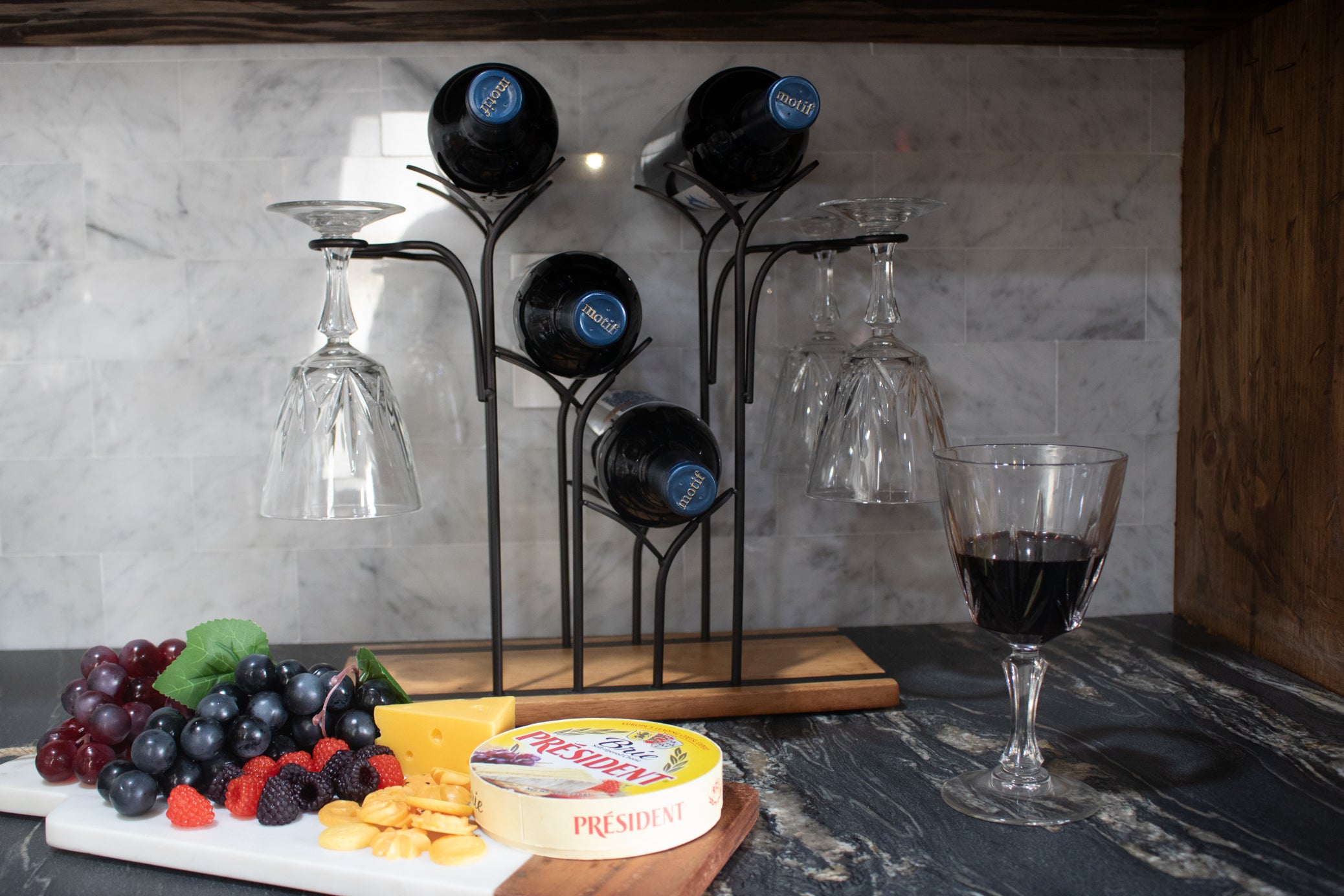 Wine Rack Tabletop Wood Wine Holder Countertop Wine Rack Hold for Wine Bottles and Glasses