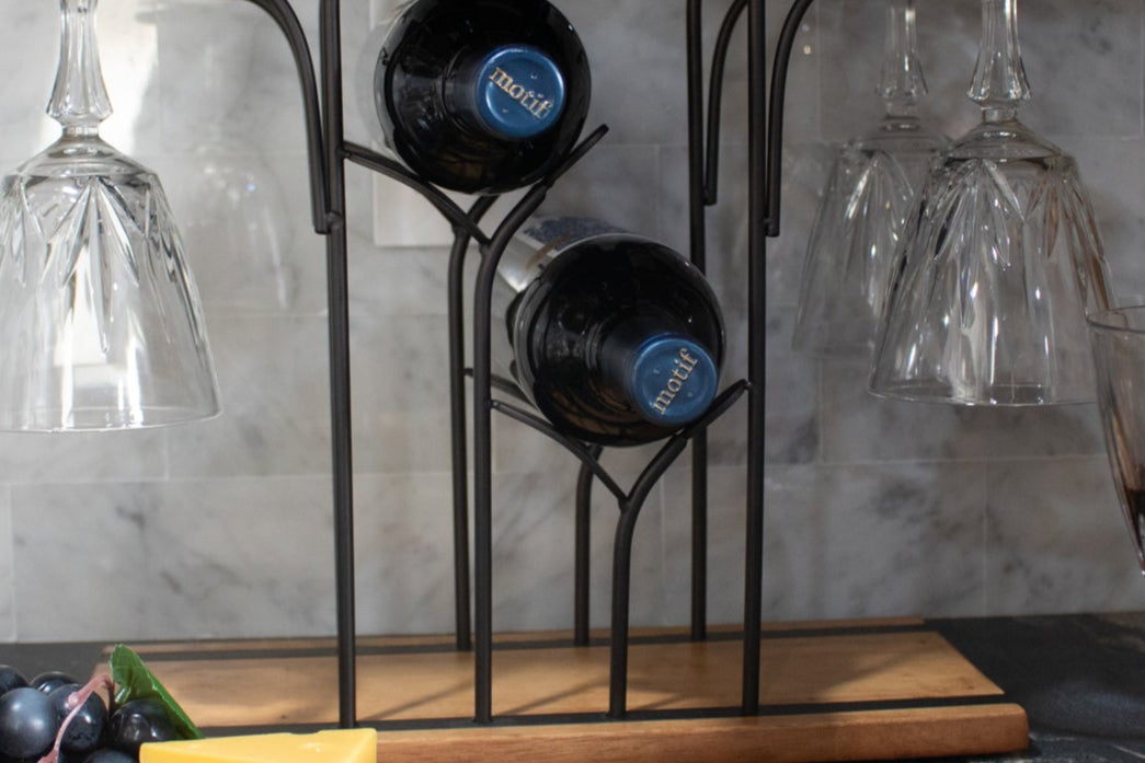 Wine Rack Tabletop Wood Wine Holder Countertop Wine Rack Hold for Wine Bottles and Glasses