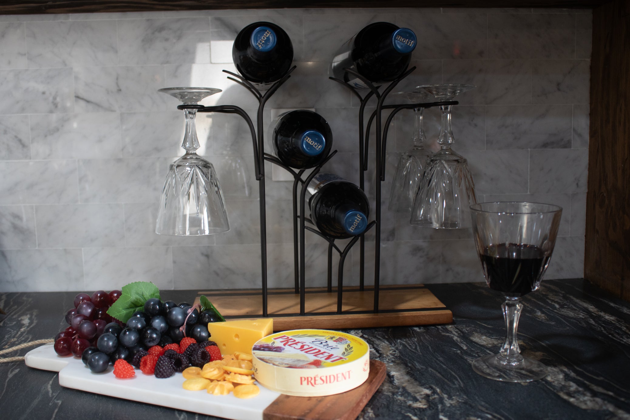 Wine Rack Tabletop Wood Wine Holder Countertop Wine Rack Hold for Wine Bottles and Glasses