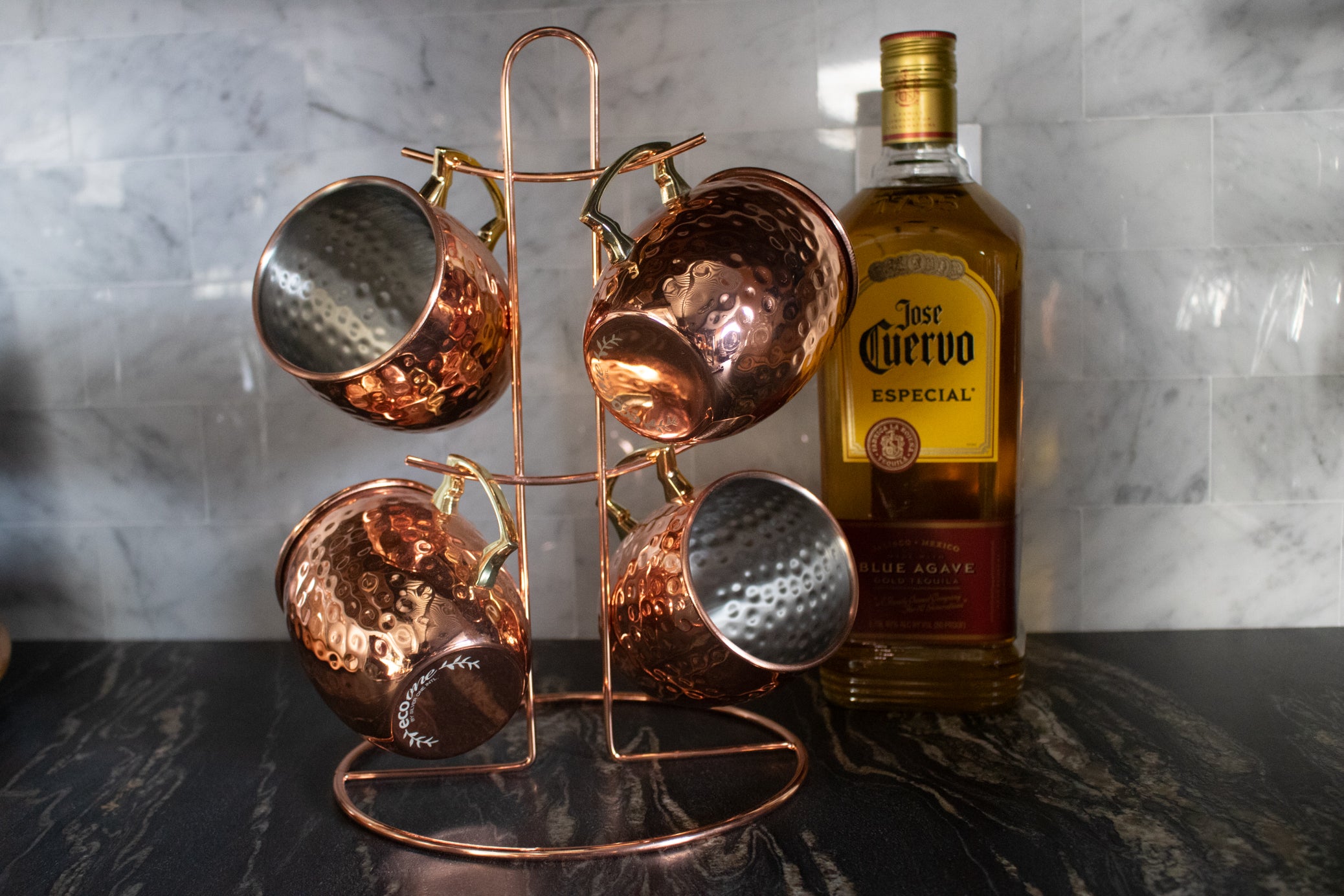 Moscow Mule 5 Piece Copper Cups w/ Decortive Display Stand Set