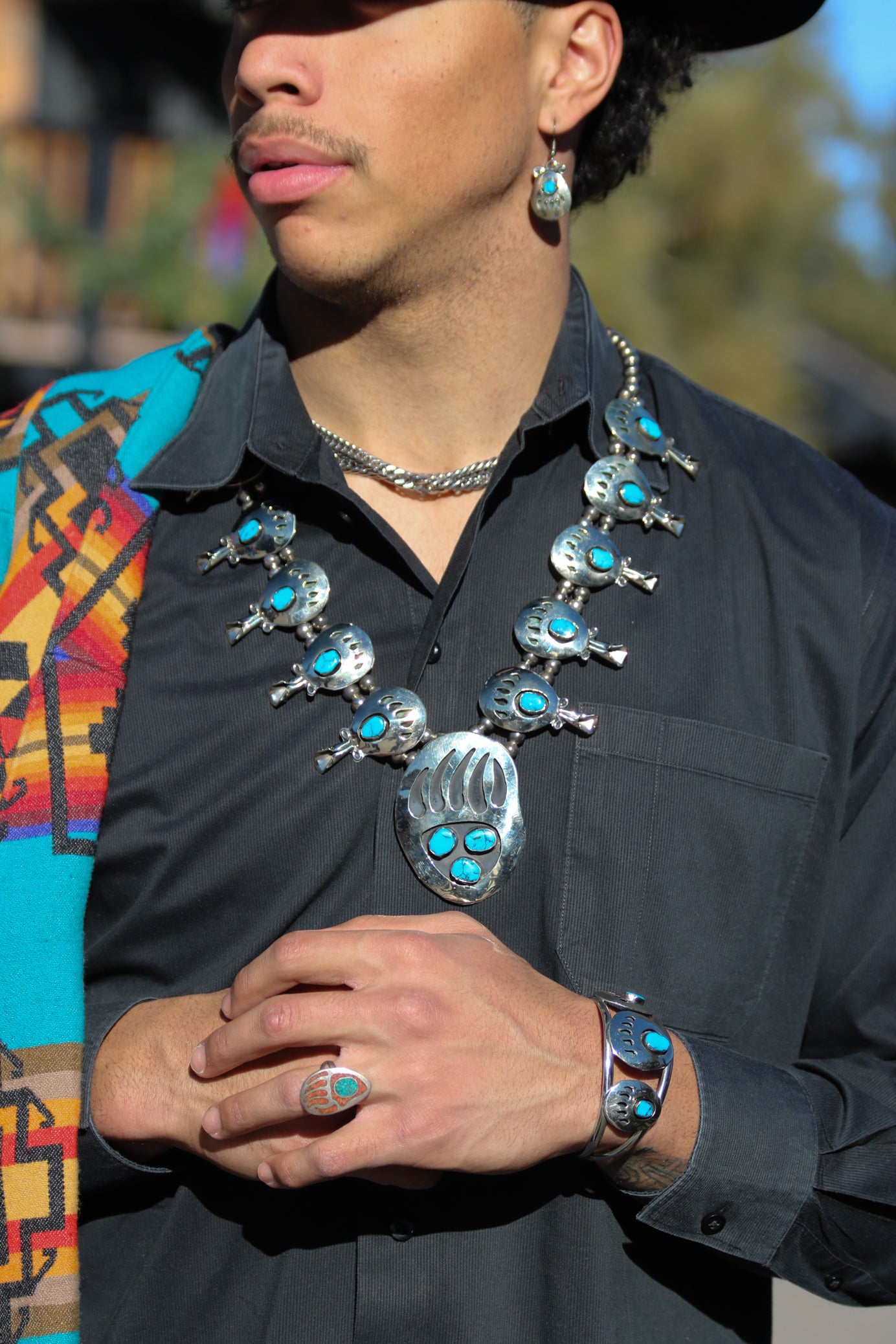 Enormous Bear claw Turquoise Squash Blossom Necklace set