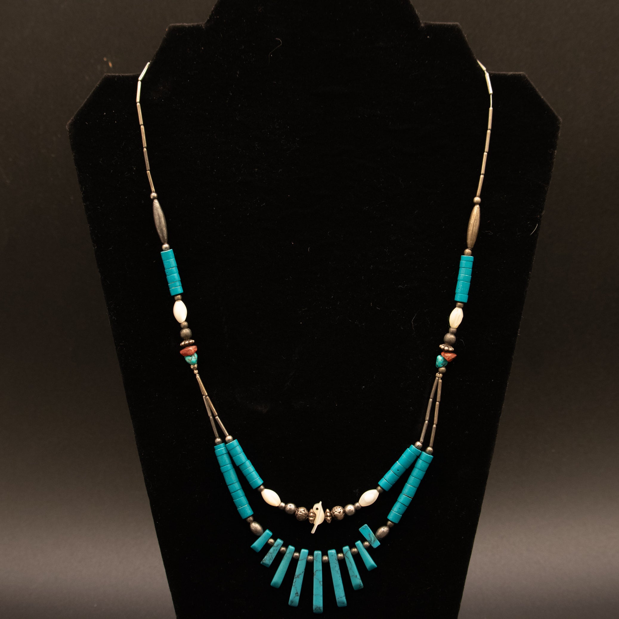 Vintage Native American Navajo Sterling Silver Turquoise Opal Necklace with Little Opal Bird