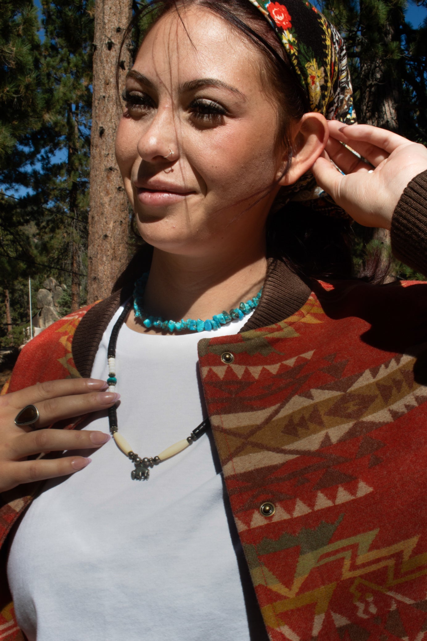 Vintage Native American Navajo Necklace with Silver Buffalo Black Wooden Beads