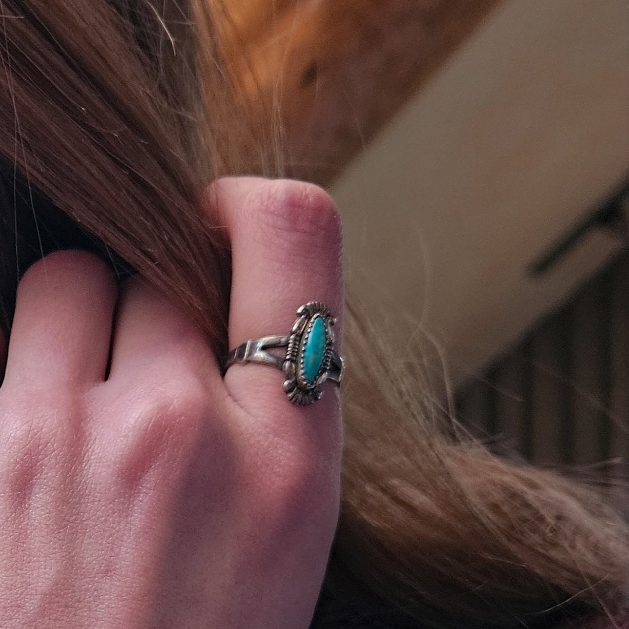 Fox Turquoise Sterling Silver Mid-Split Band Ring Size 6