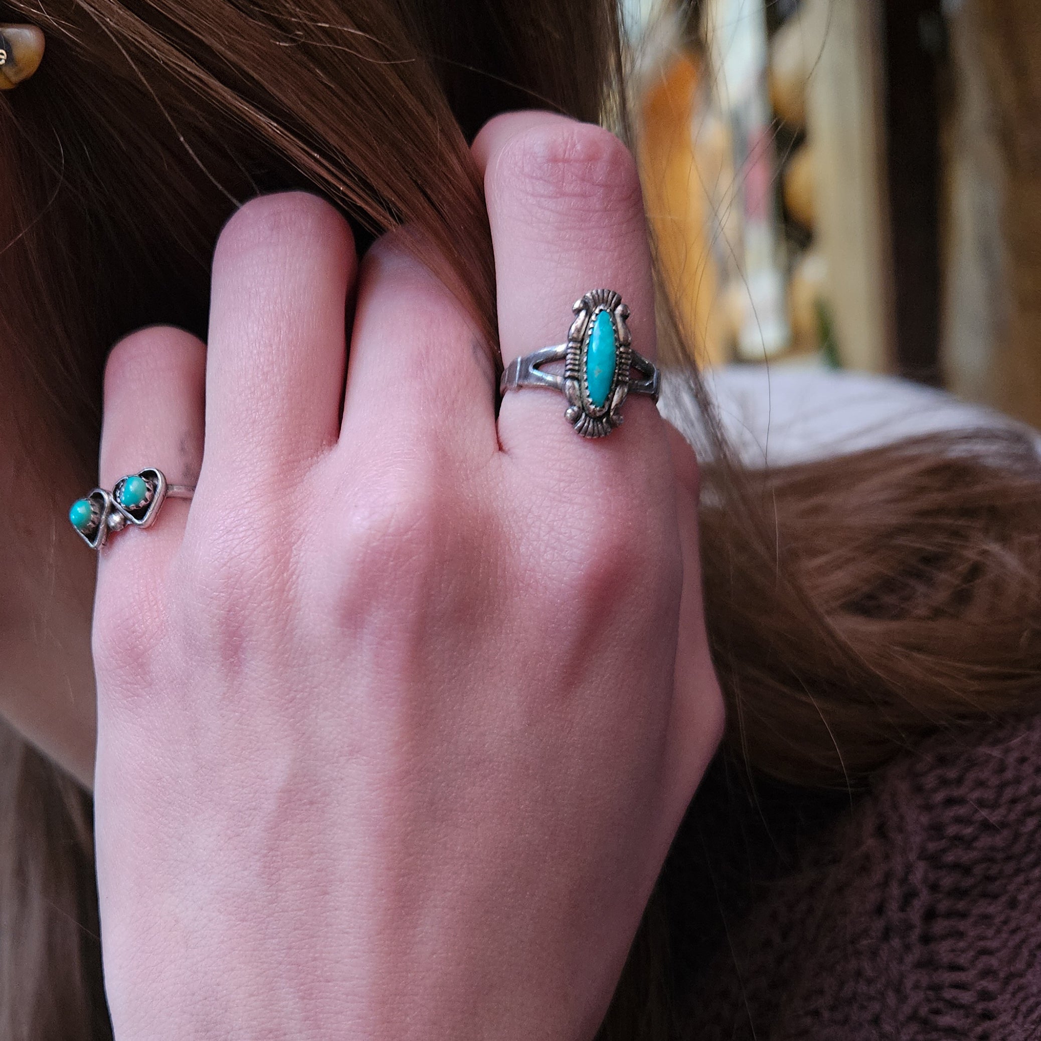 Fox Turquoise Sterling Silver Mid-Split Band Ring Size 6