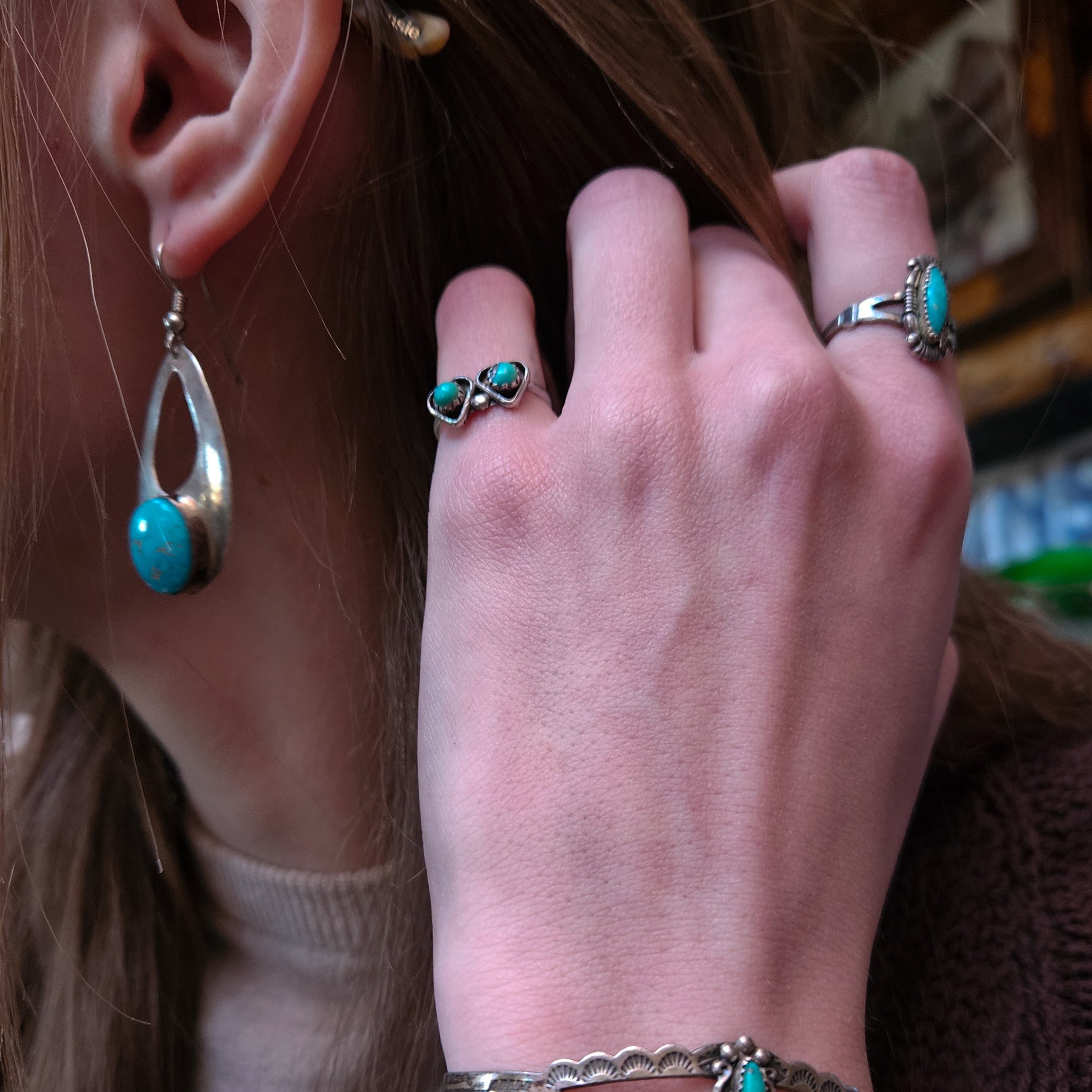 Santa Rita Turquoise Gemstones Sterling Silver Simple Sleek band Size 3