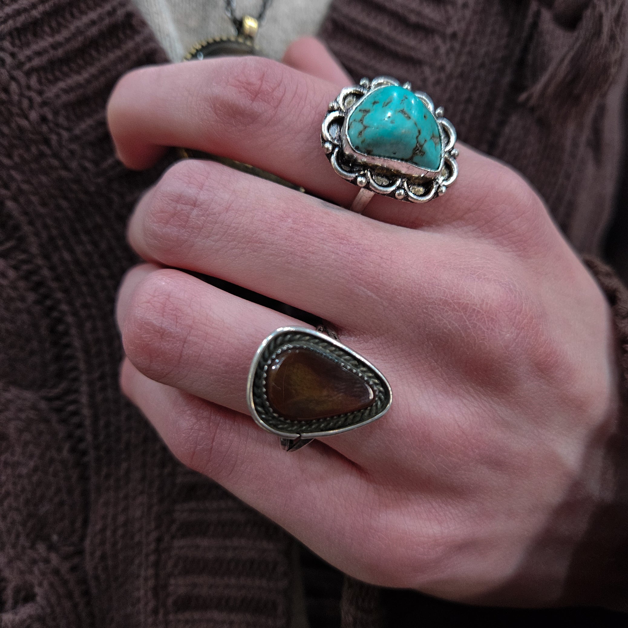 Navajo Fire Agate Gemstone Sterling Silver Ring Size 7