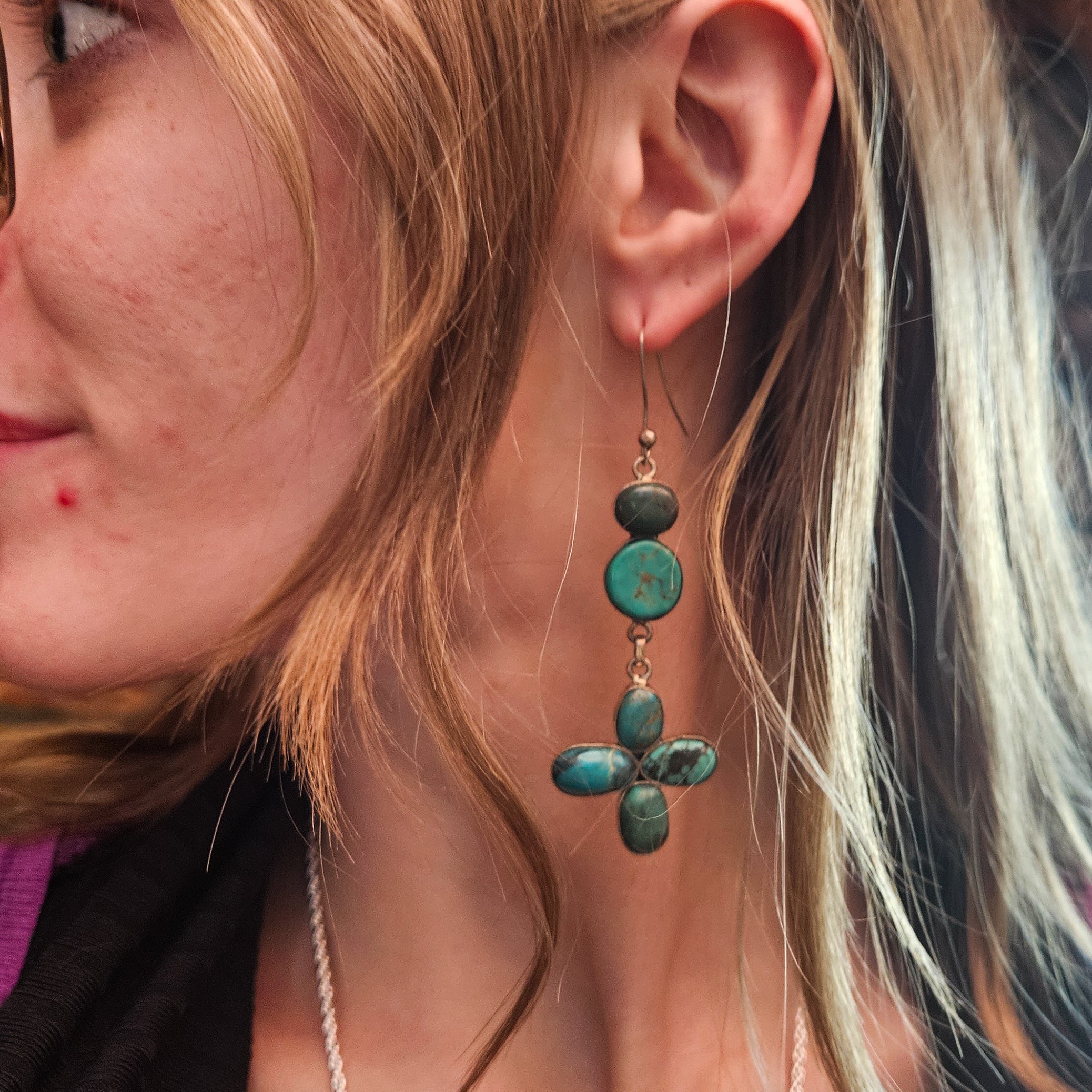 Vintage Natural Kingman Turquoise Dangle Earrings 925 Sterling Silver