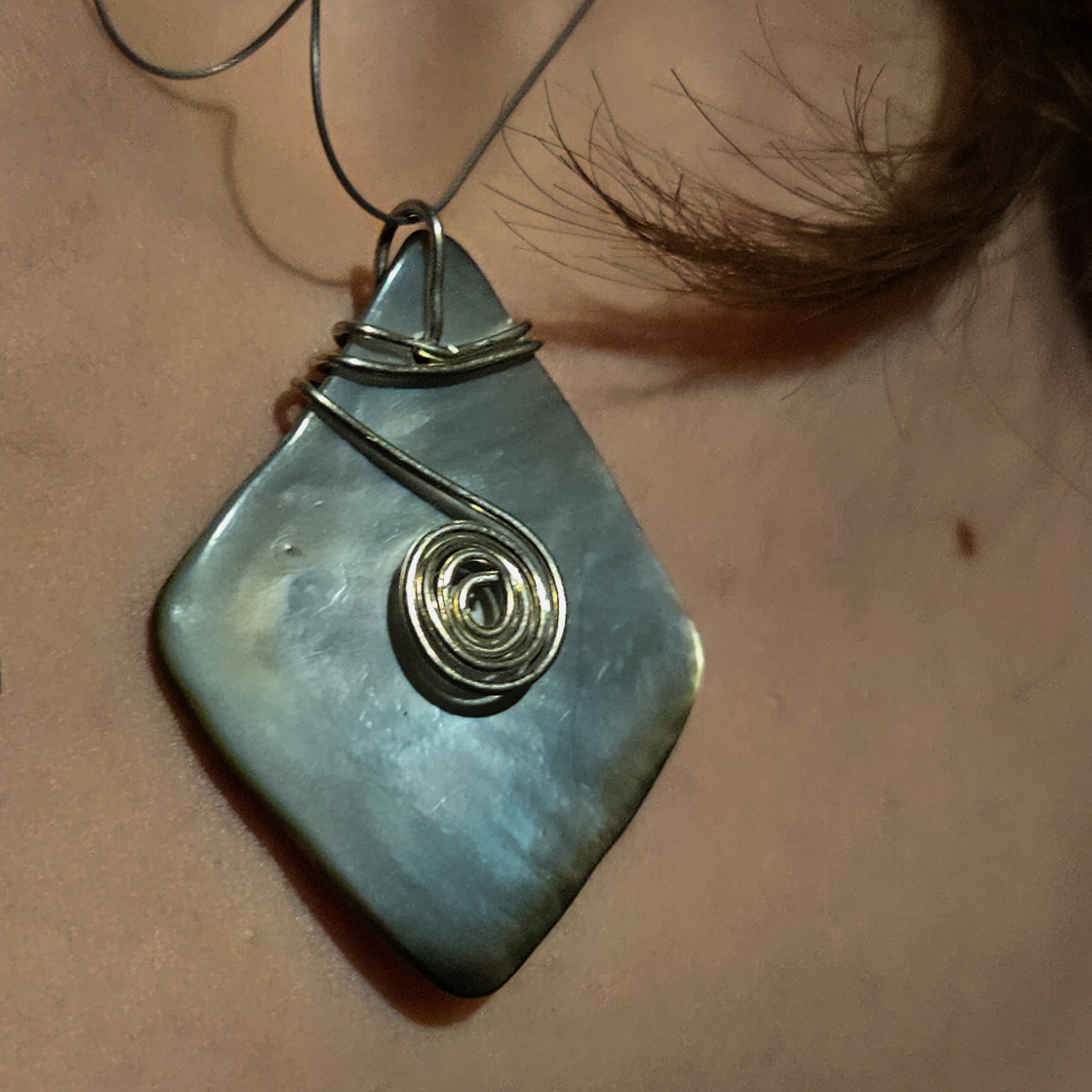 Abalone Shell with Infinity Spiral On a Choker String