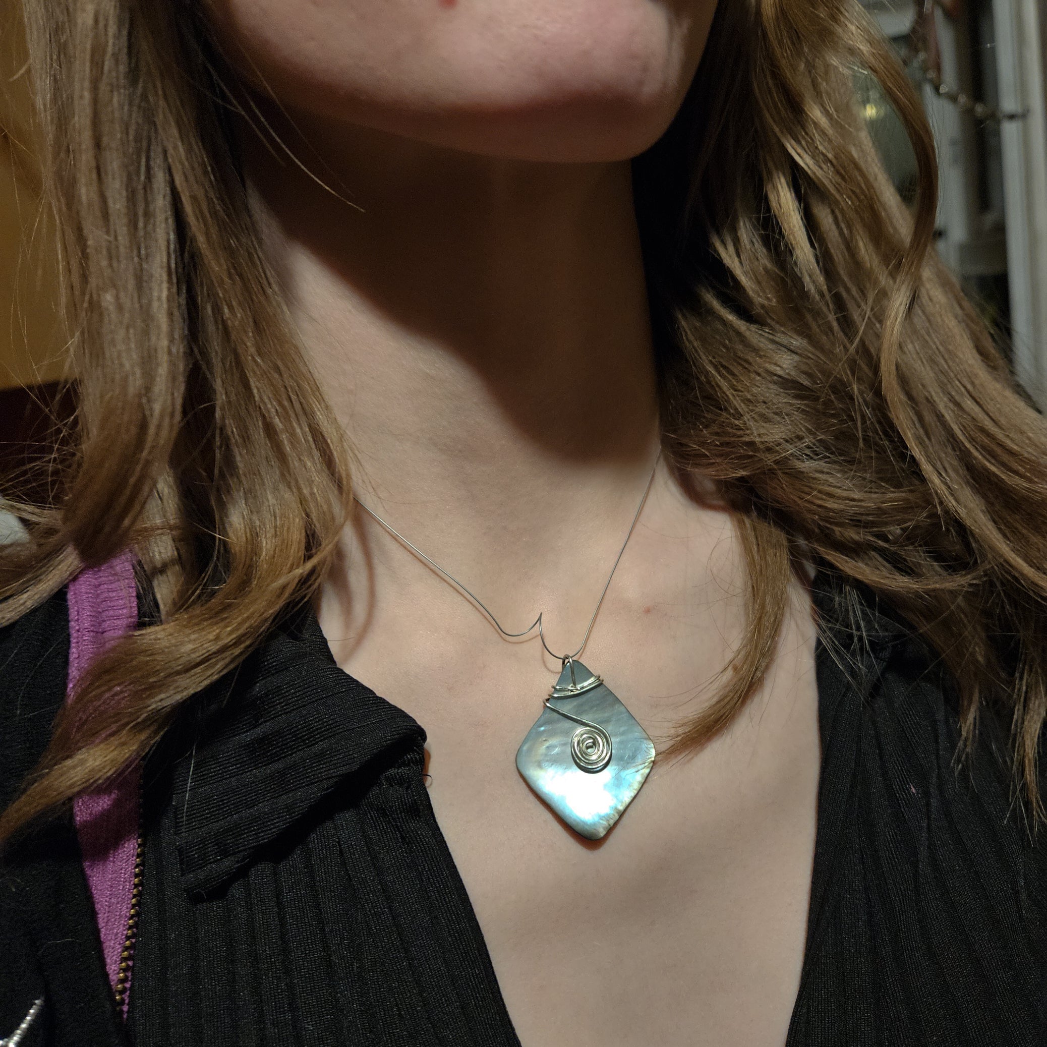 Abalone Shell with Infinity Spiral On a Choker String