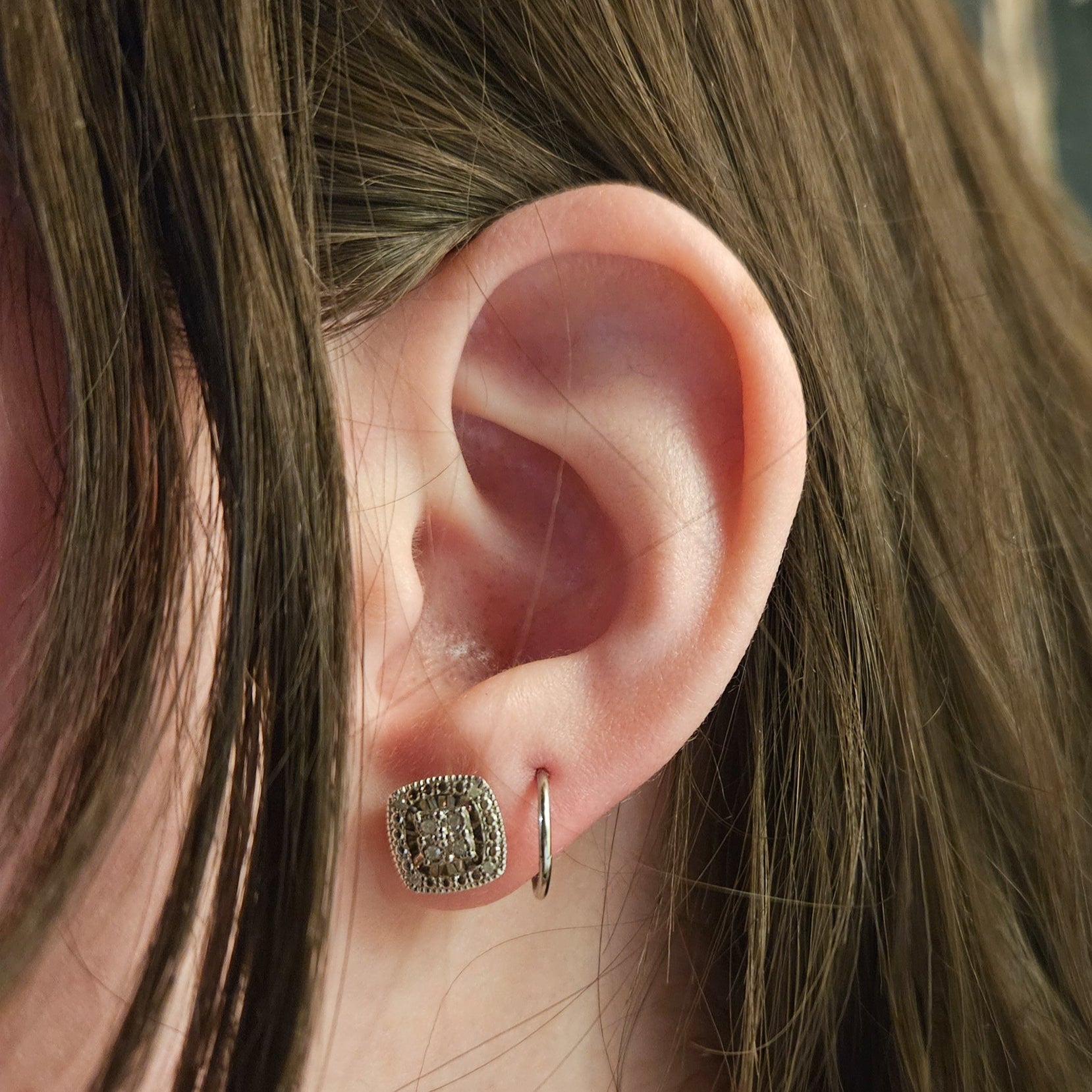 Lab Created Square Diamond Cluster Stud Earrings