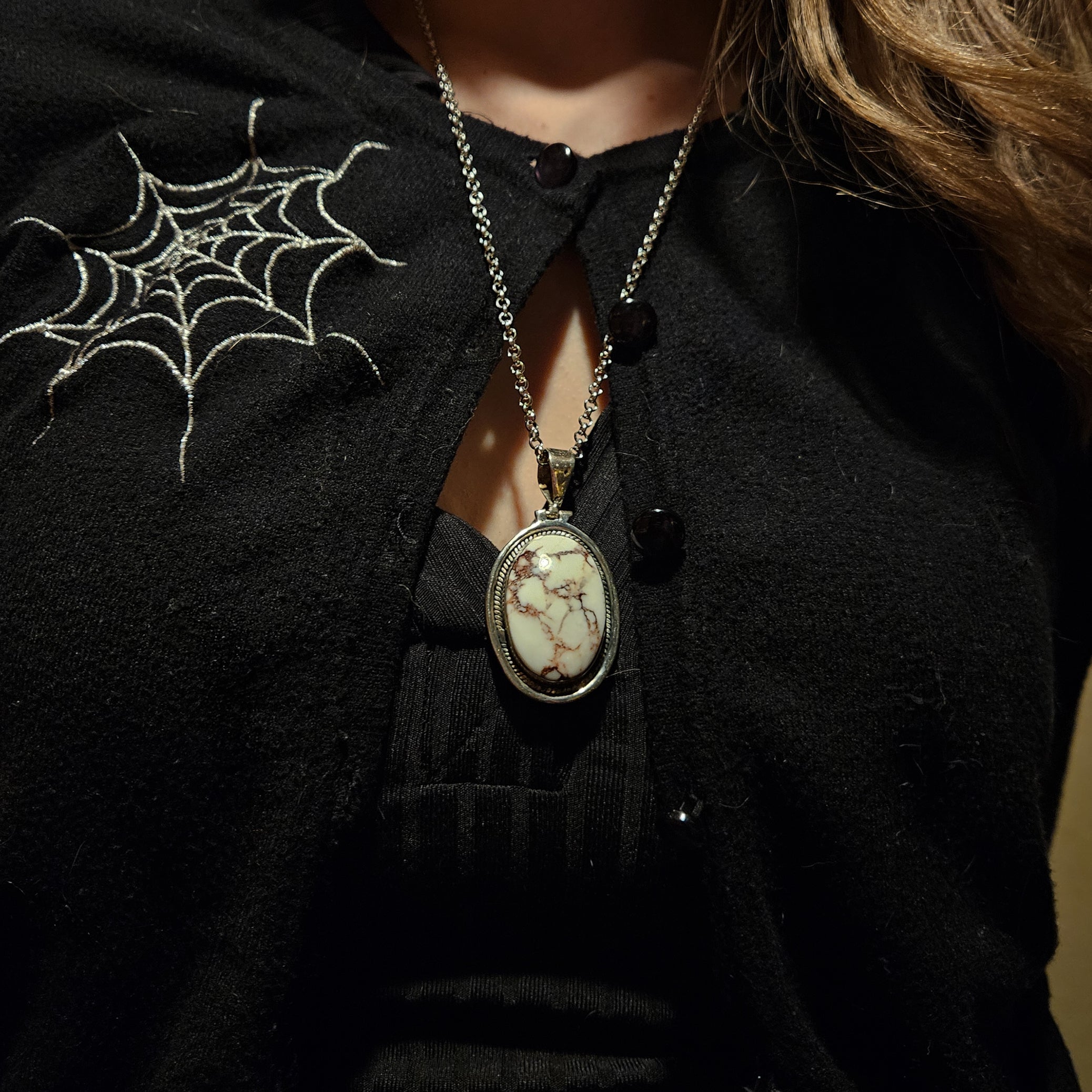 Large Natural Nevada White Turquoise and 925 Sterling Silver Pendant