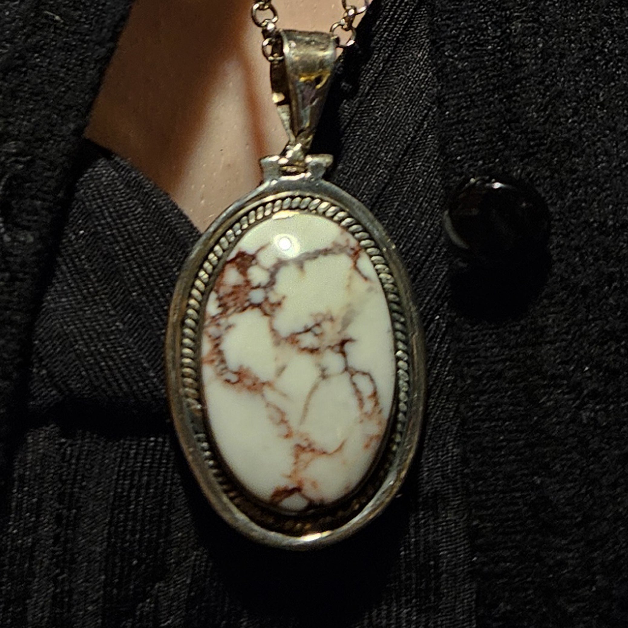 Large Natural Nevada White Turquoise and 925 Sterling Silver Pendant