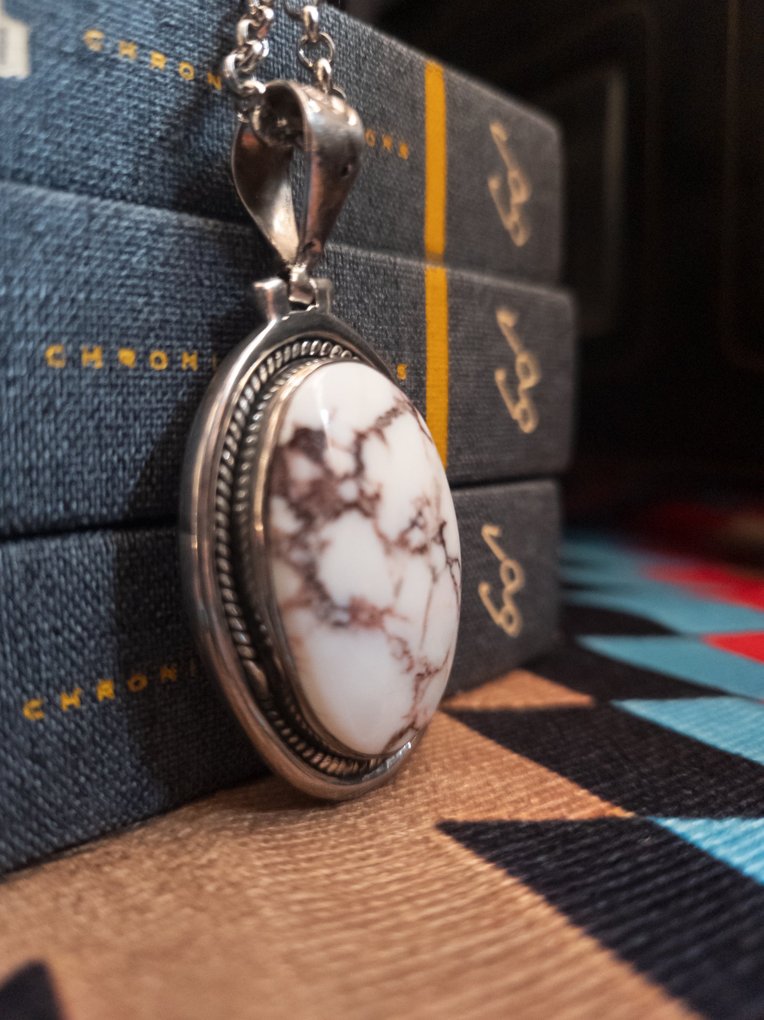 Large Natural Nevada White Turquoise and 925 Sterling Silver Pendant