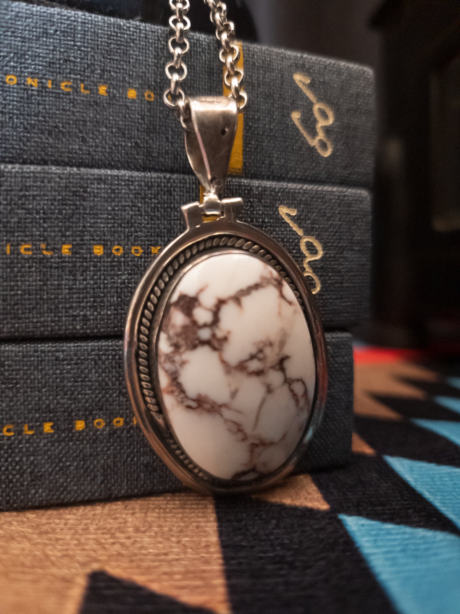 Large Natural Nevada White Turquoise and 925 Sterling Silver Pendant