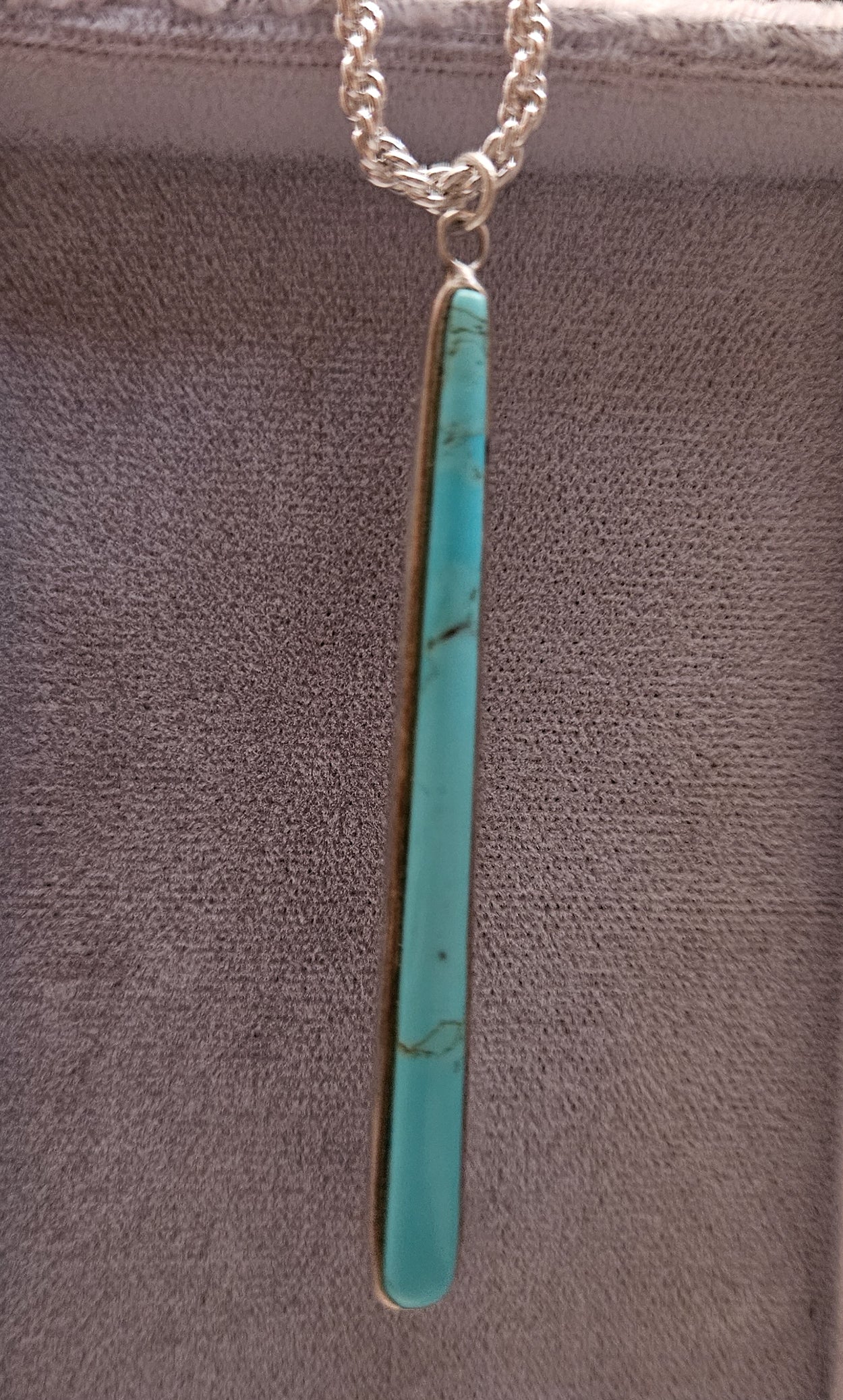 Long Turquoise Pendant 925 Sterling Silver Border with Sterling Silver Chain Made in the Philippine's