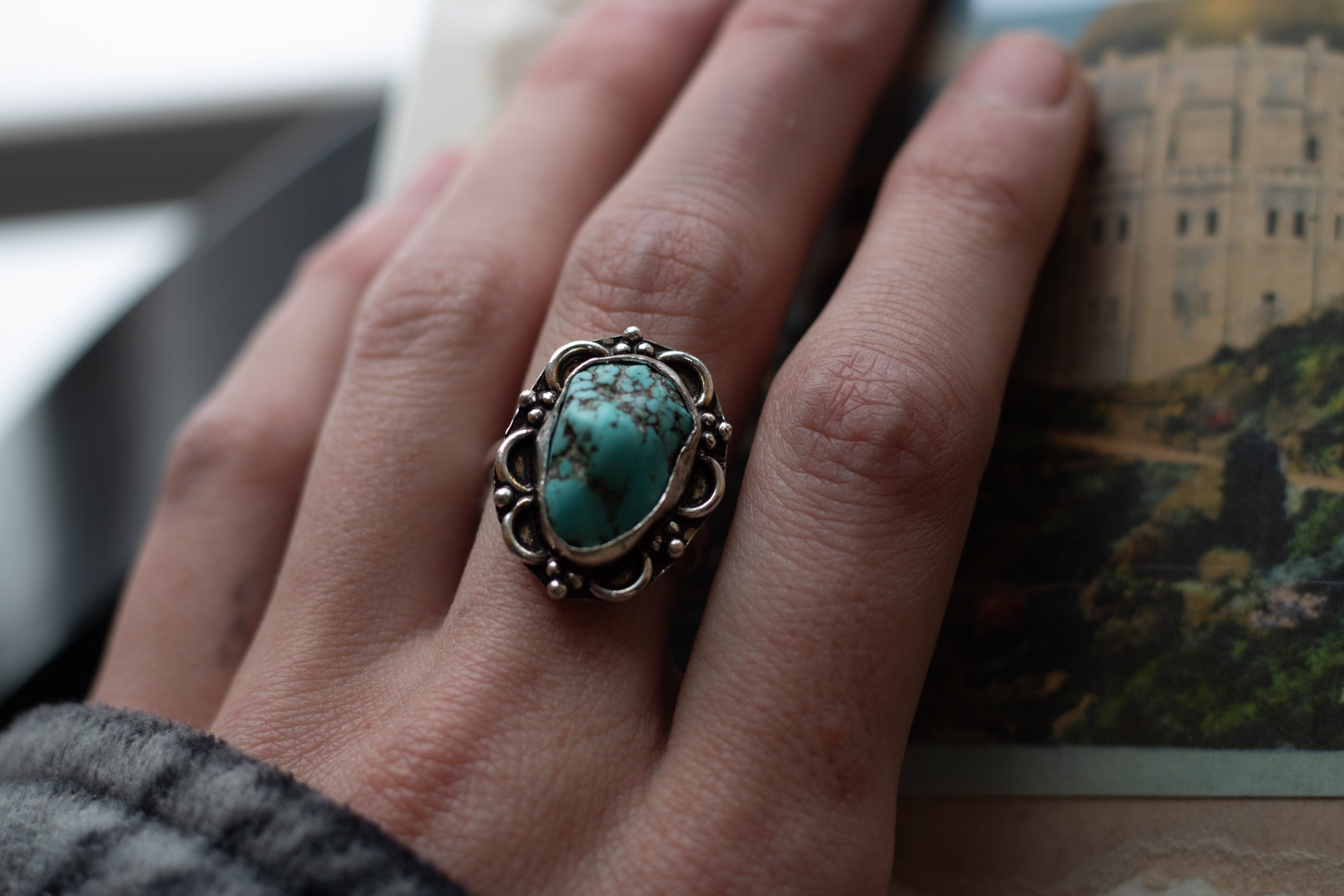 Faux Turquoise Silver Plated Ring Size 7