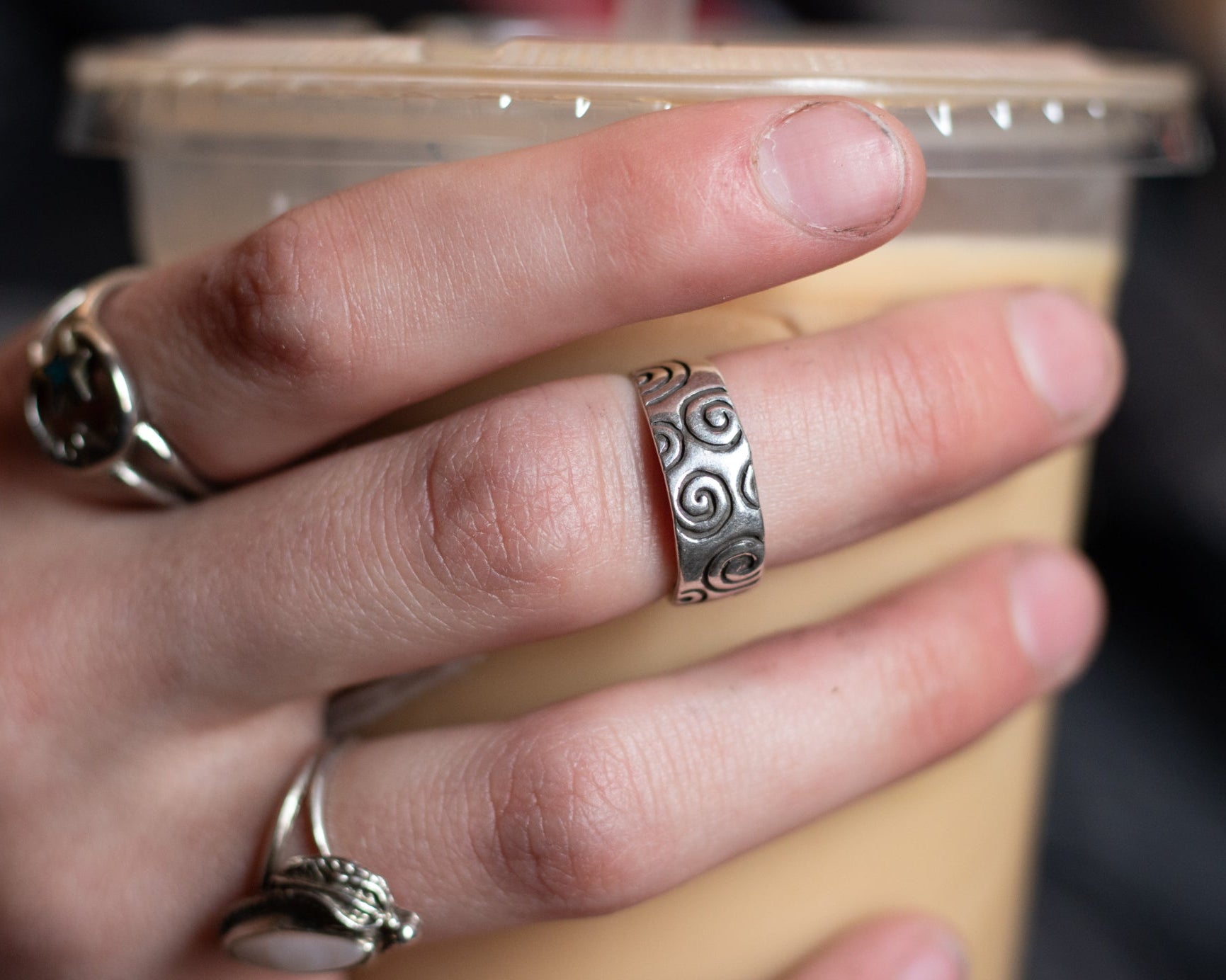 Vintage Mexican Sterling Silver Ring Etched With Circular Swirls- Size 5