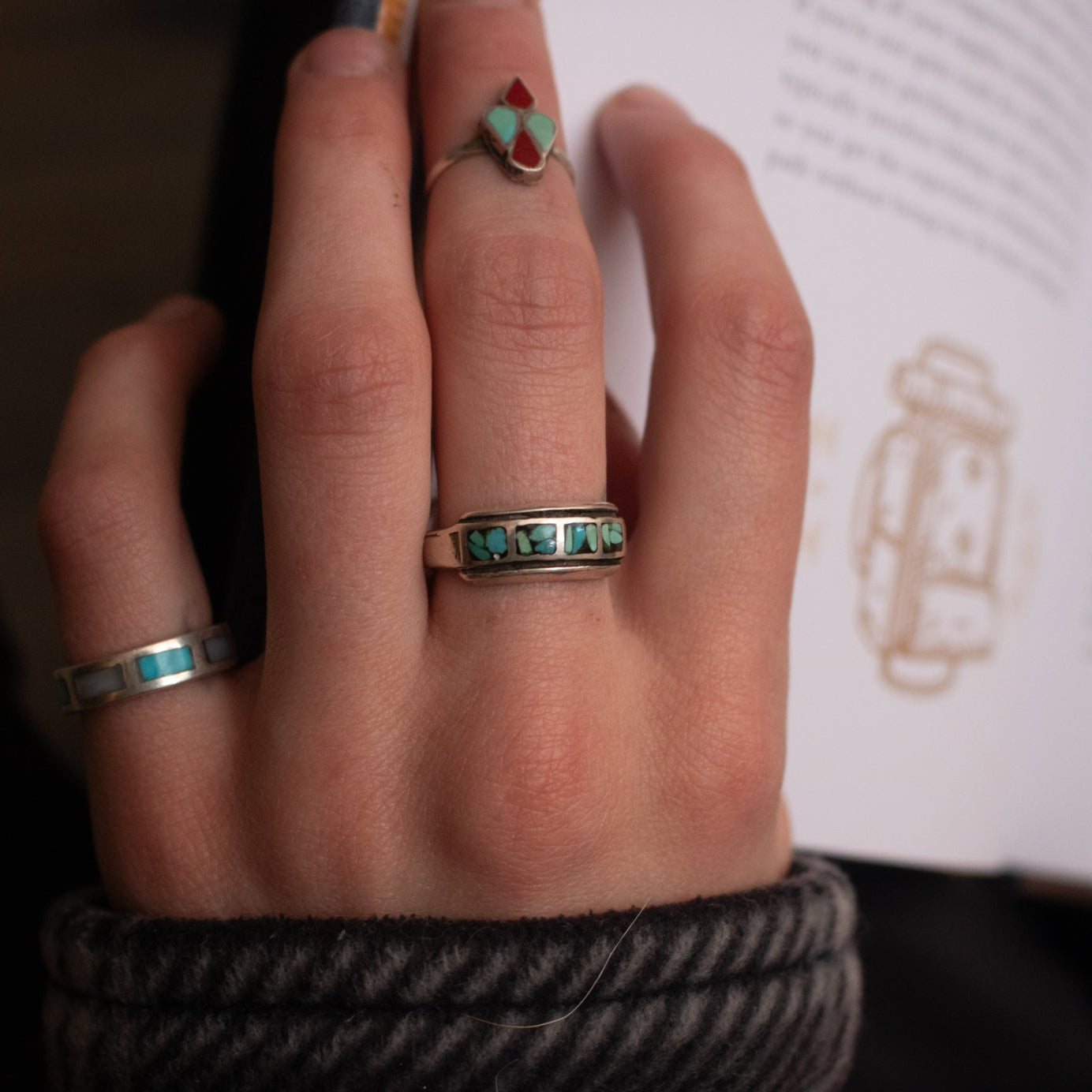 Sterling Silver Band with Inlaid Hachiya Turquoise Ring -Size 7.5