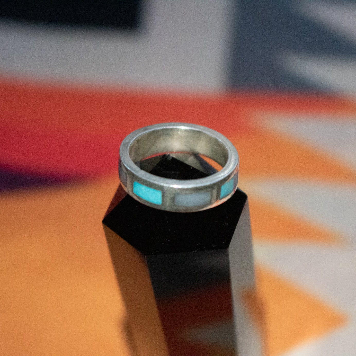 Leadville Turquoise Inlaid Sterling Silver Band Ring Size 4.5