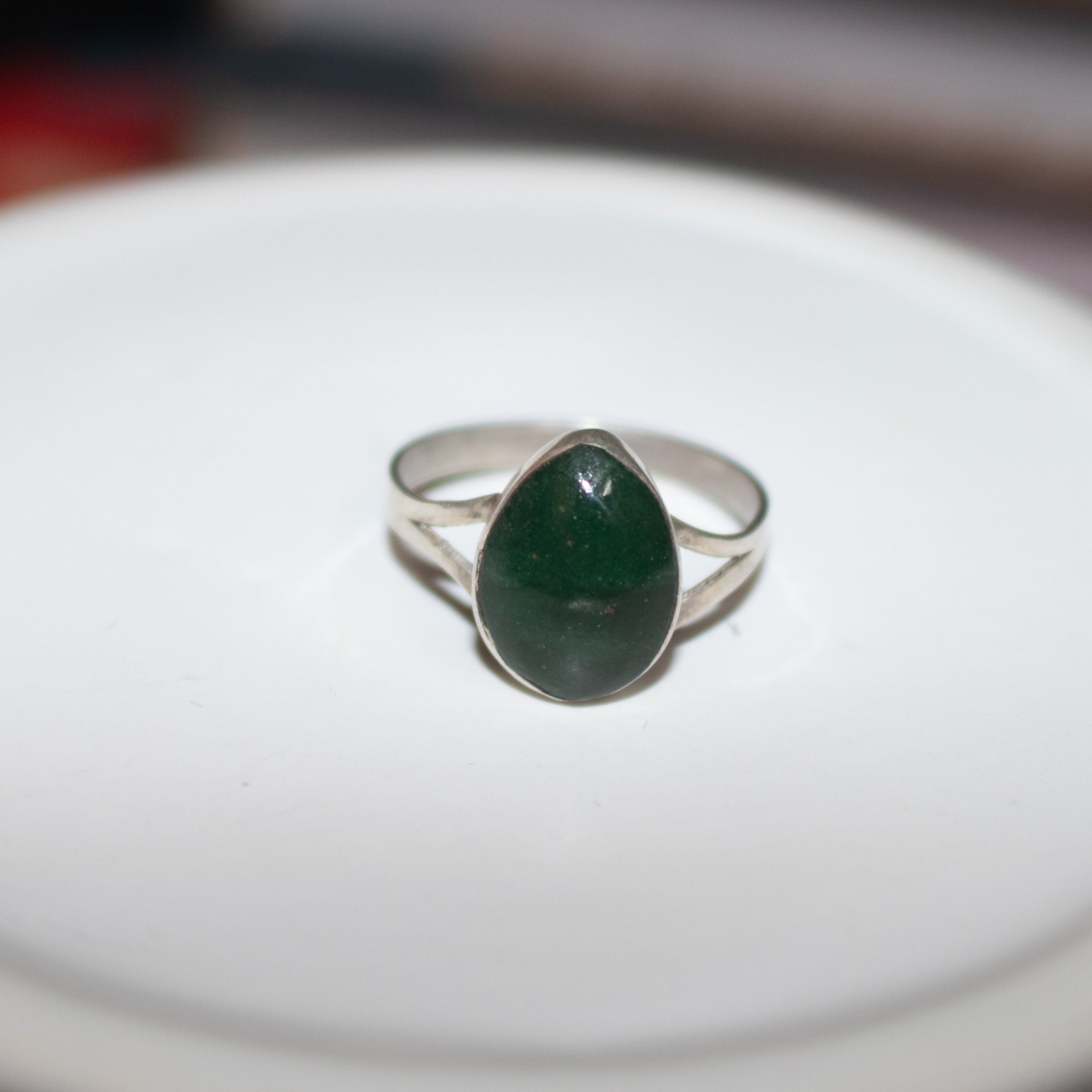 Green Aventurine Sterling Silver Split Band Statement Ring Size 6