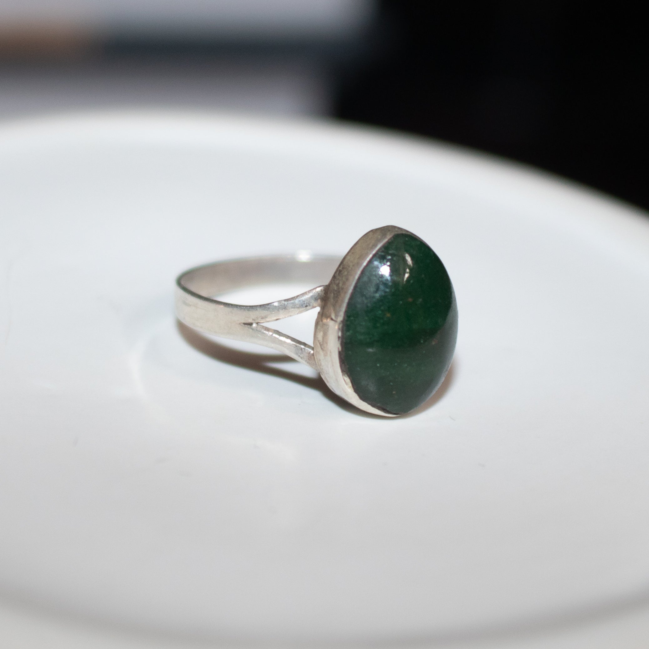 Green Aventurine Sterling Silver Split Band Statement Ring Size 6