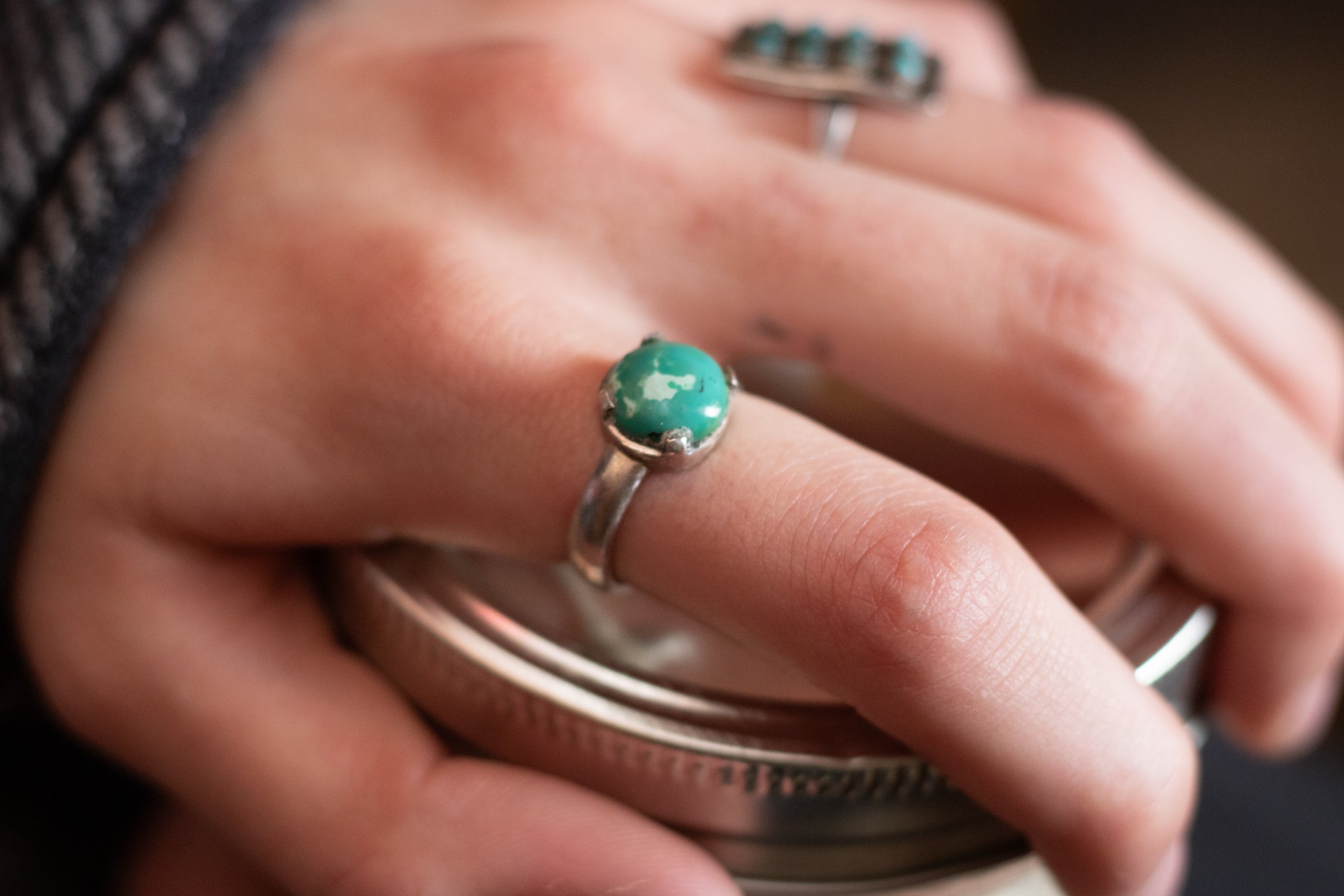 Sterling Silver Hachiya Turquoise Gemstone Ring Size 7.5