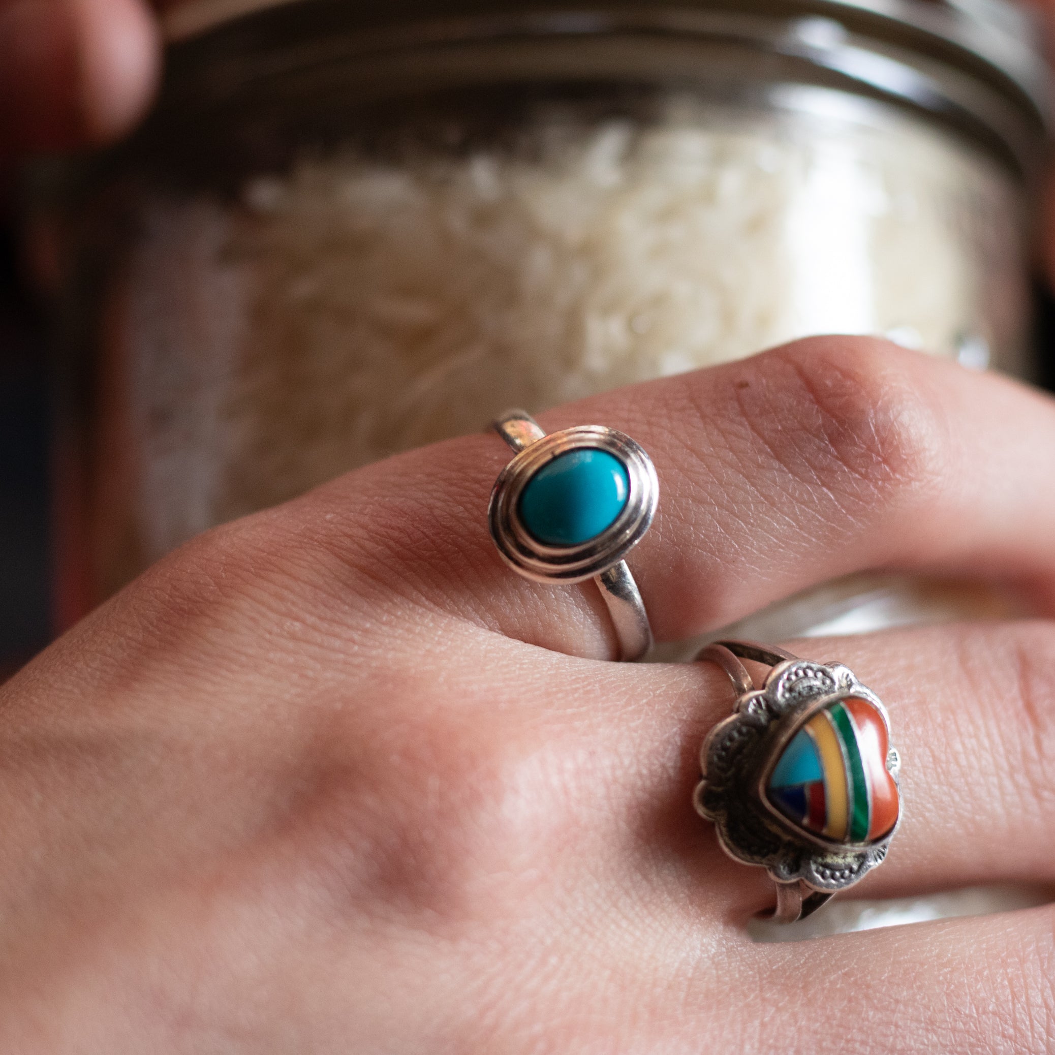 San Bernardino Turquoise Silver Ring Size 7.5