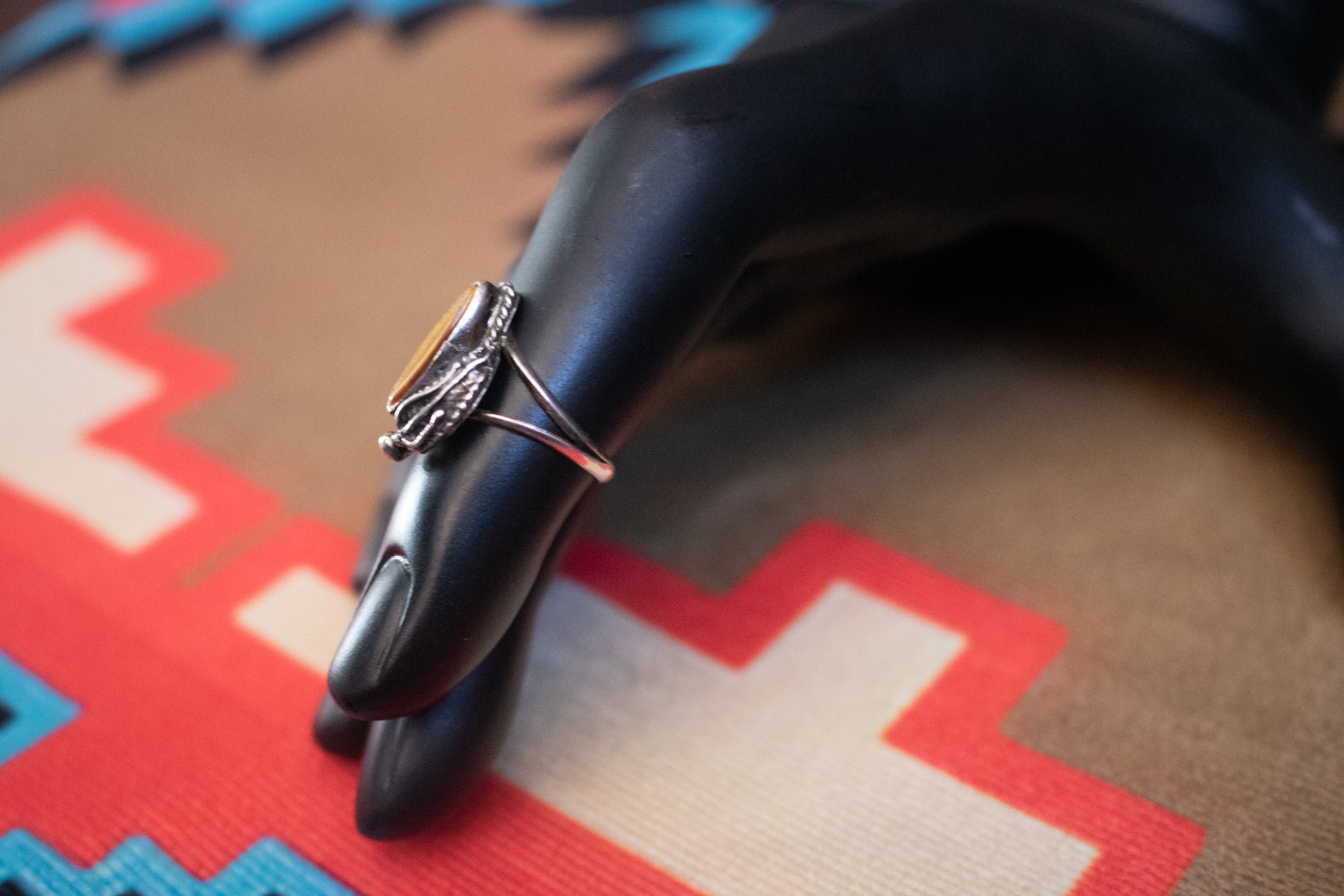 Tiger's Eye Sterling Silver Split Band Rings with Etched Feather Design- Size 3.5