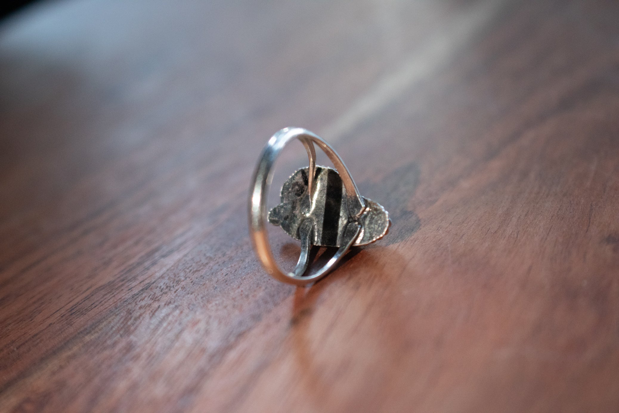 Tiger's Eye Sterling Silver Split Band Rings with Etched Feather Design- Size 3.5