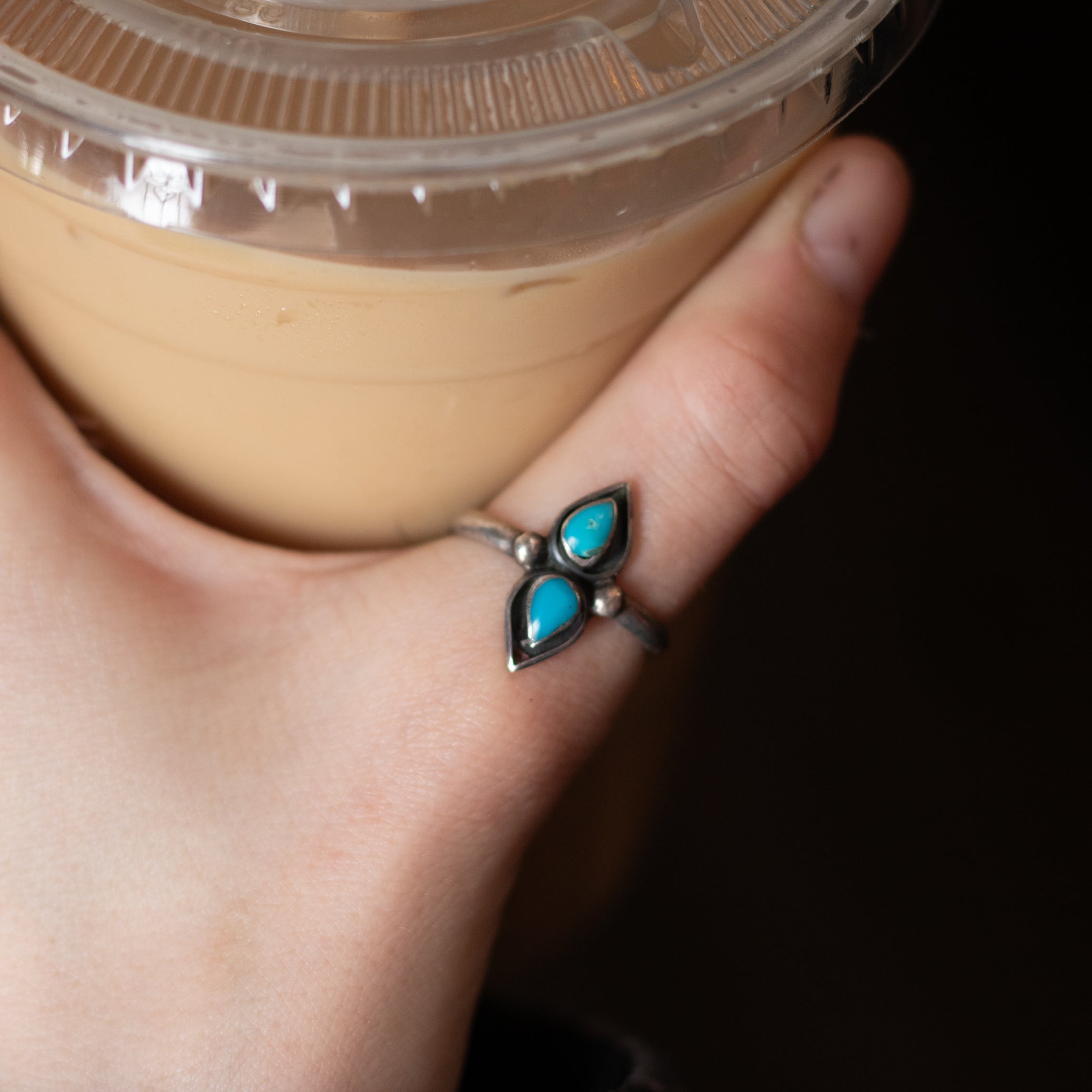 Turquoise Stones Embedded into a Sterling Silver Ring-Band Size 8.5