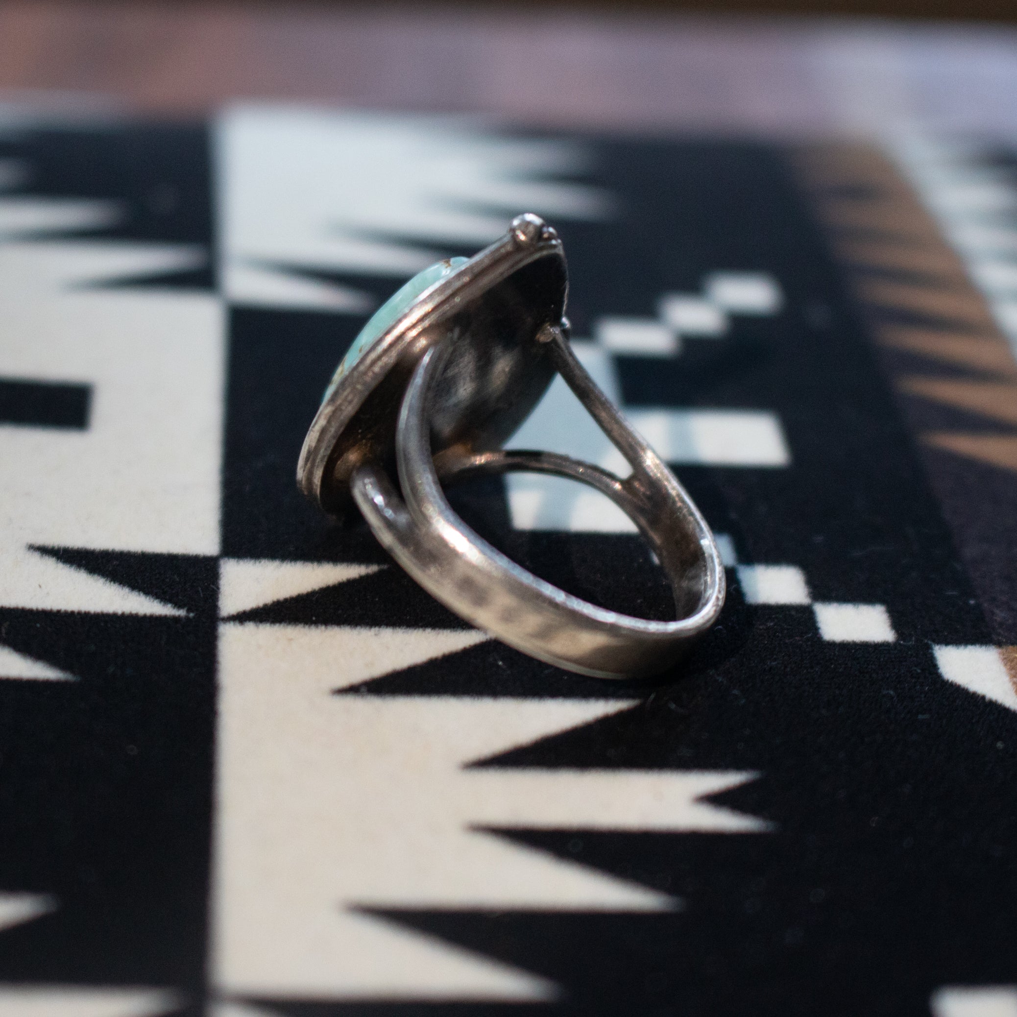 Unique Dyer Blue Turquoise Sterling Silver Rope Border Ring Size 7.5