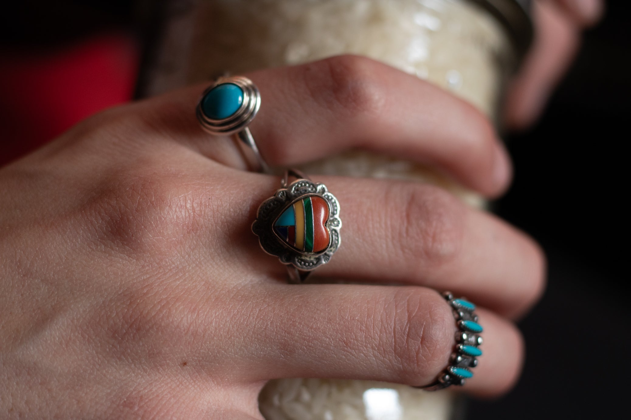 Carolyn Pollack Geometrically Heart Shape Lace Border Split Band Ring Size