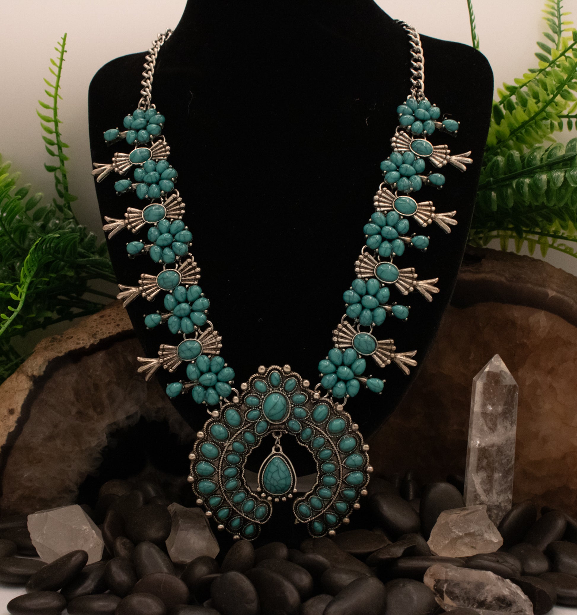 Native American Squash Blossom Style Necklace with Beautiful Nala