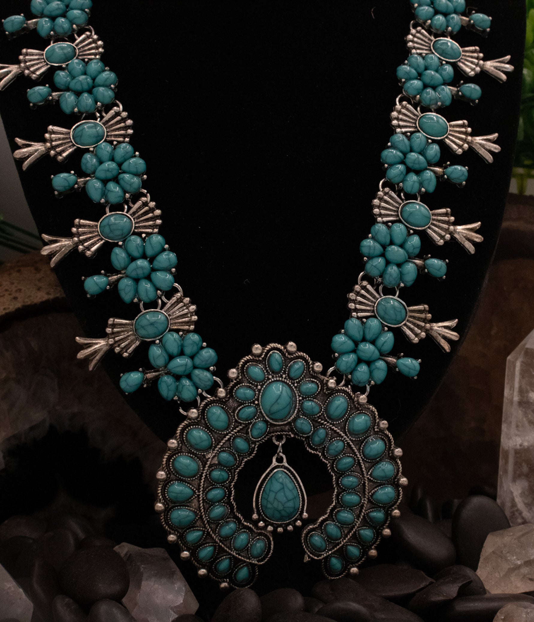 Native American Squash Blossom Style Necklace with Beautiful Nala