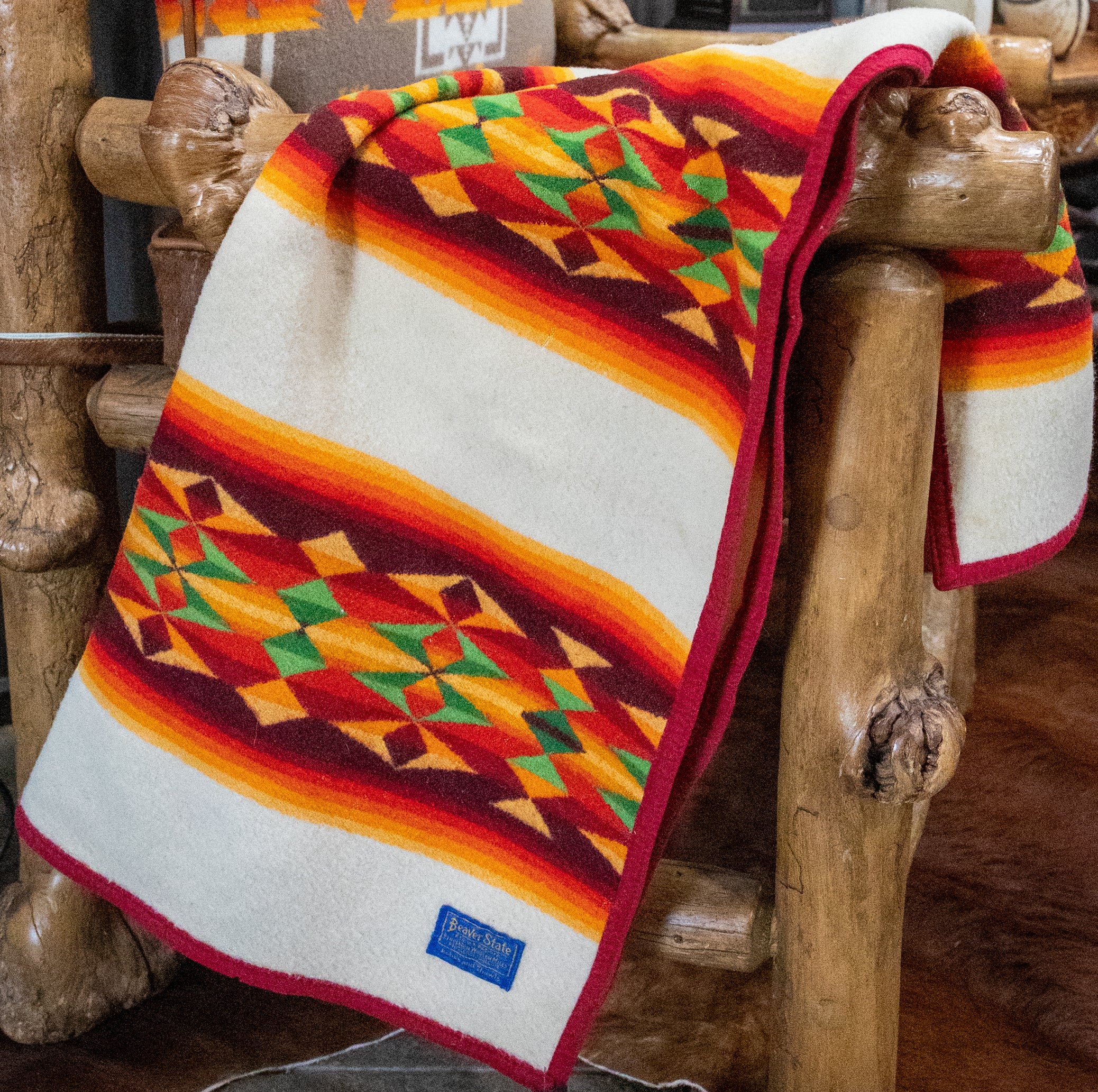 Vintage Beaver State Pendleton Wool Saddle Blanket Tan Aztec Pattern