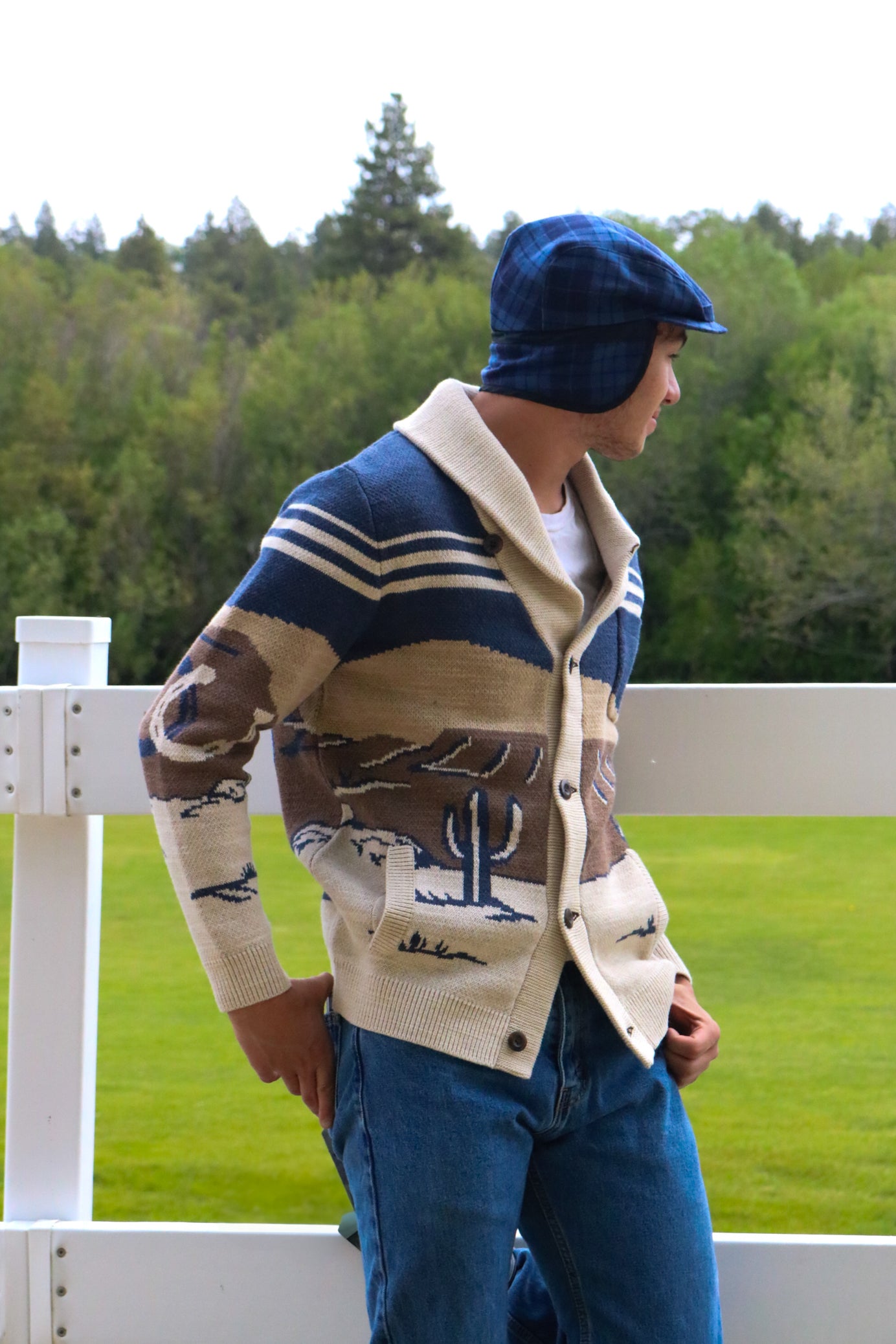 Pendleton Cardigan Sweater with Western Cactus Design