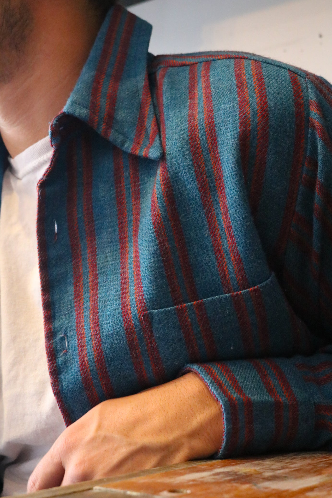 Old Scool Town Craft Tapereo Penney's Blue Striped Red Button-up Shirt