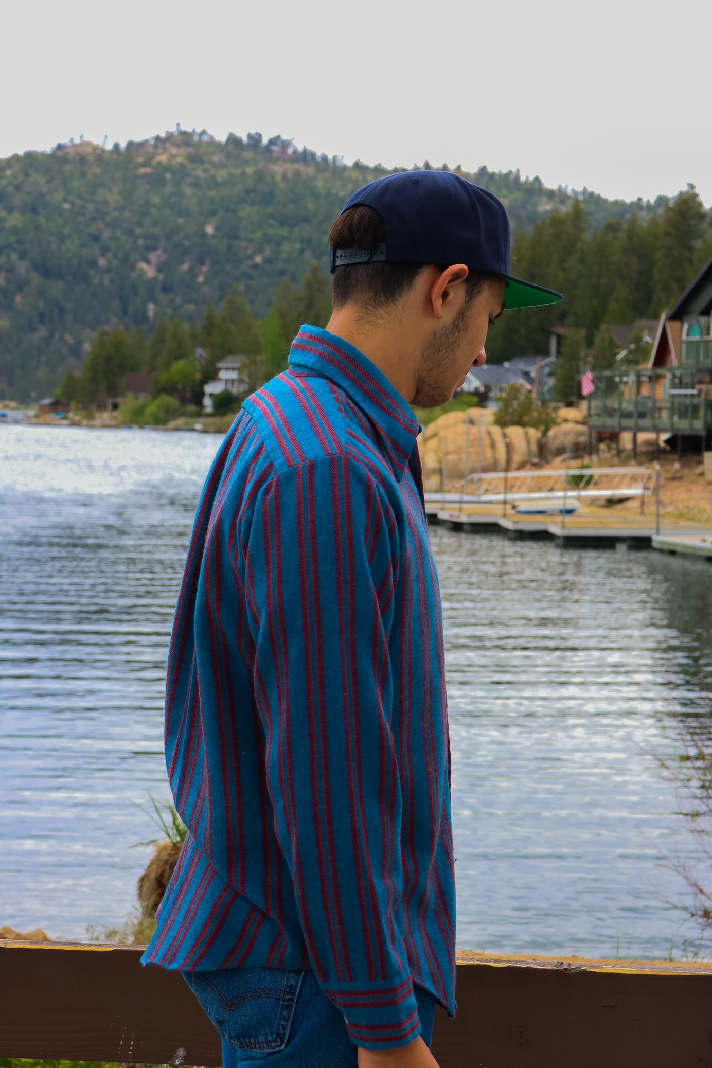 Old Scool Town Craft Tapereo Penney's Blue Striped Red Button-up Shirt