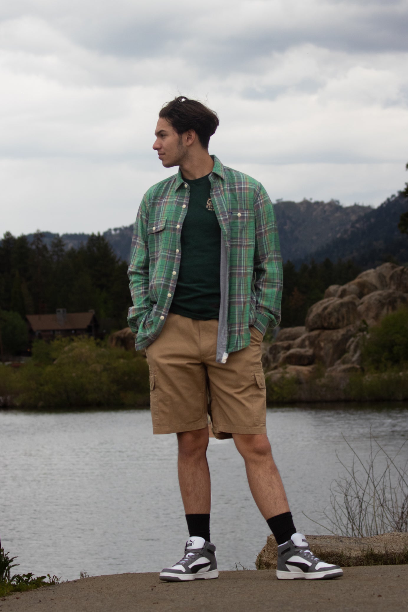 Polo Ralph Lauren Flannel Shirt – Mint Green & Gray, Size Large