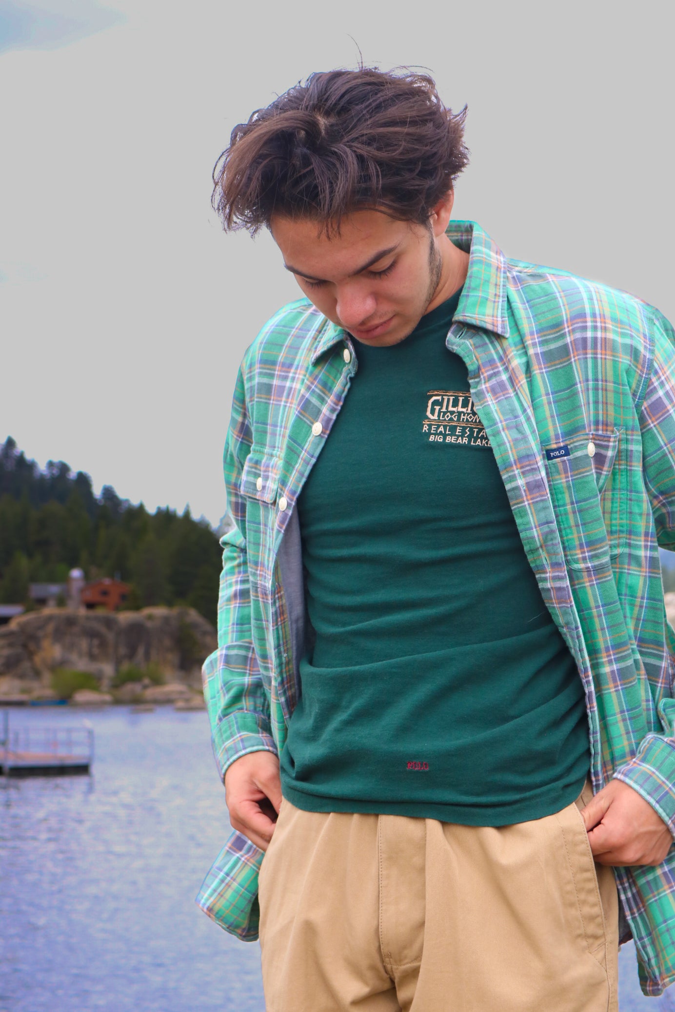Polo by Ralph Lauren Crewneck Tee Shirt Embroidered with "Gilligan Log Homes Real Estate Big Bear Lake" logo