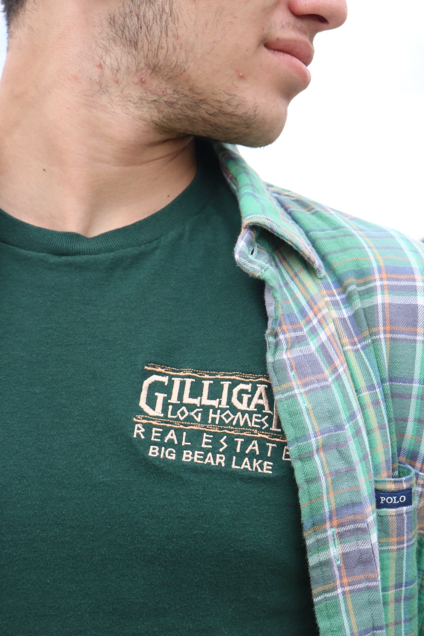 Polo by Ralph Lauren Crewneck Tee Shirt Embroidered with "Gilligan Log Homes Real Estate Big Bear Lake" logo