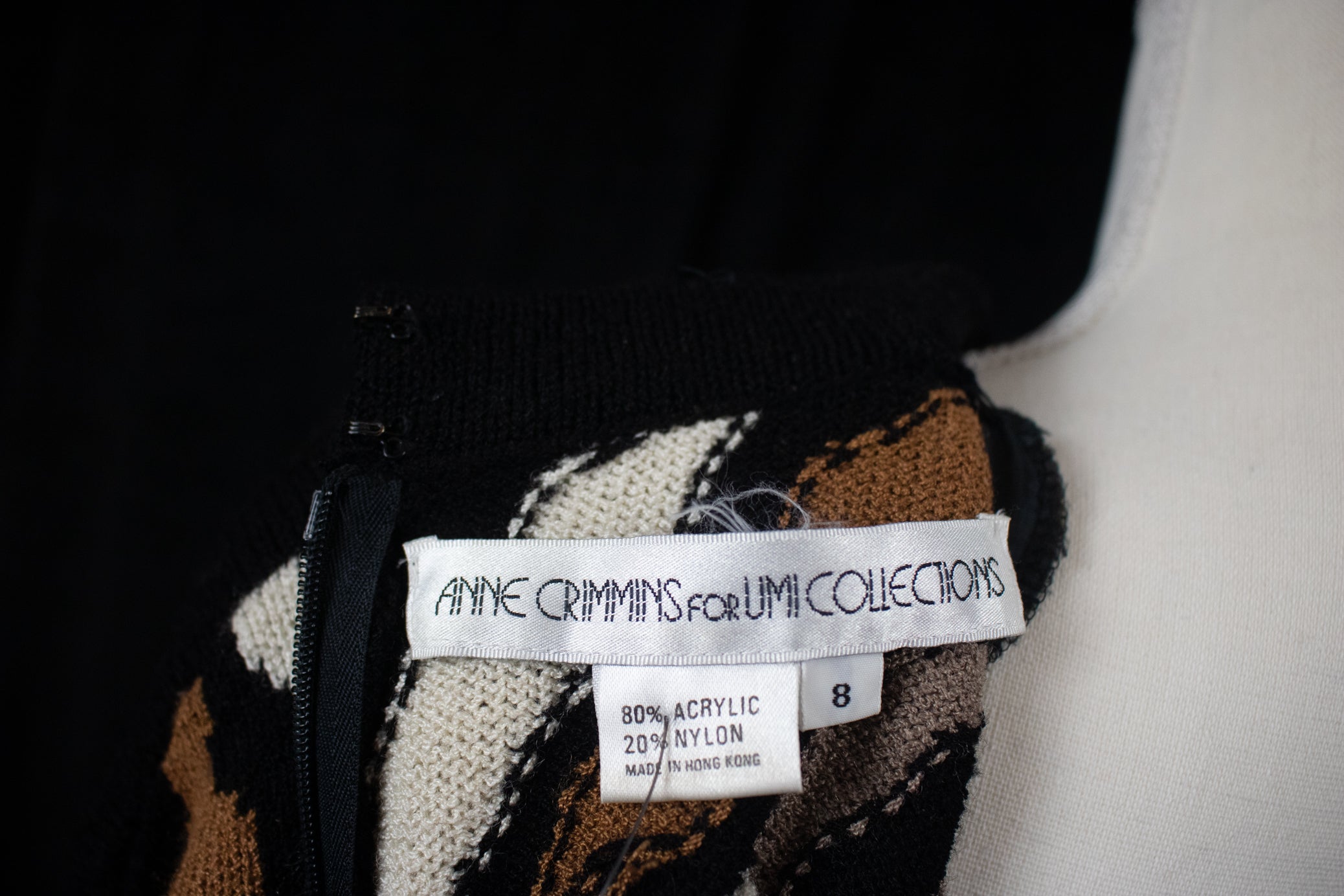 Anne Crimmins For Umi Collections Black/Brown/Tan/White Print Sweater Dress