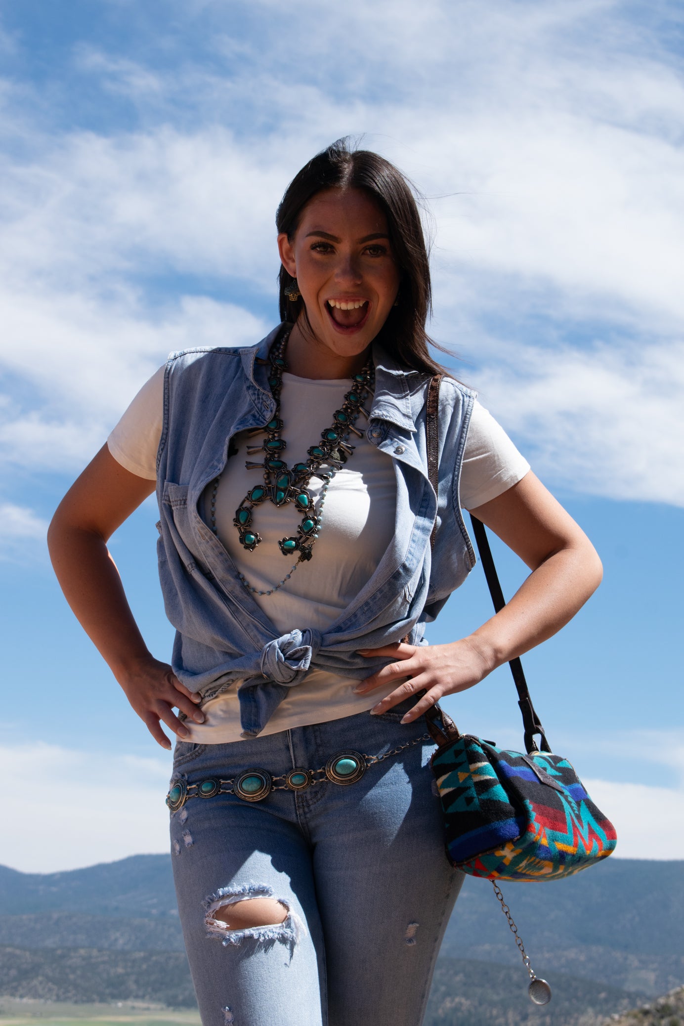 Venezia Jeans Denim Button up Vest altered with Pendleton Beaver State Fabric Size M