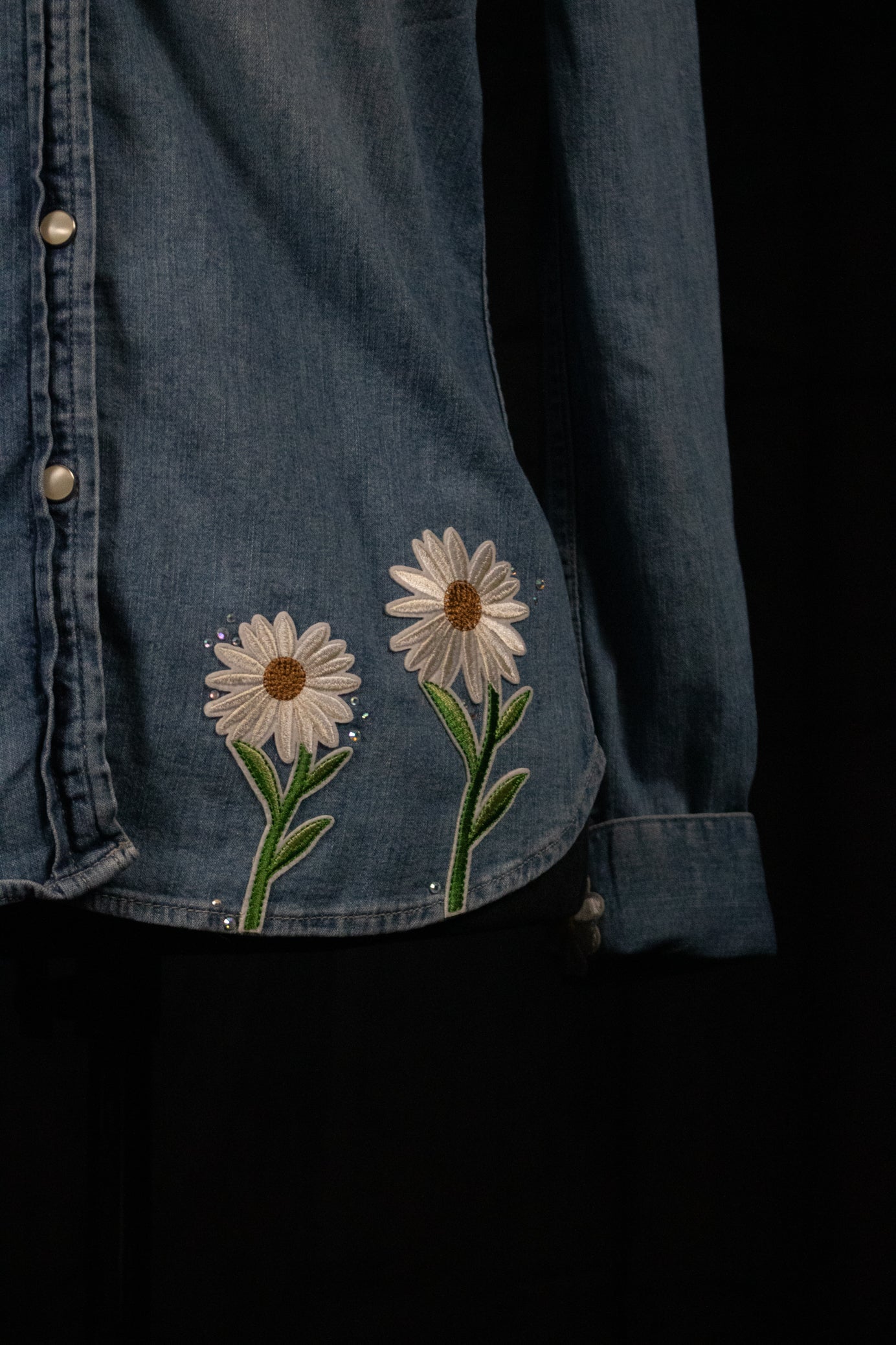 Western Distressed Denim White Pearly Buttons